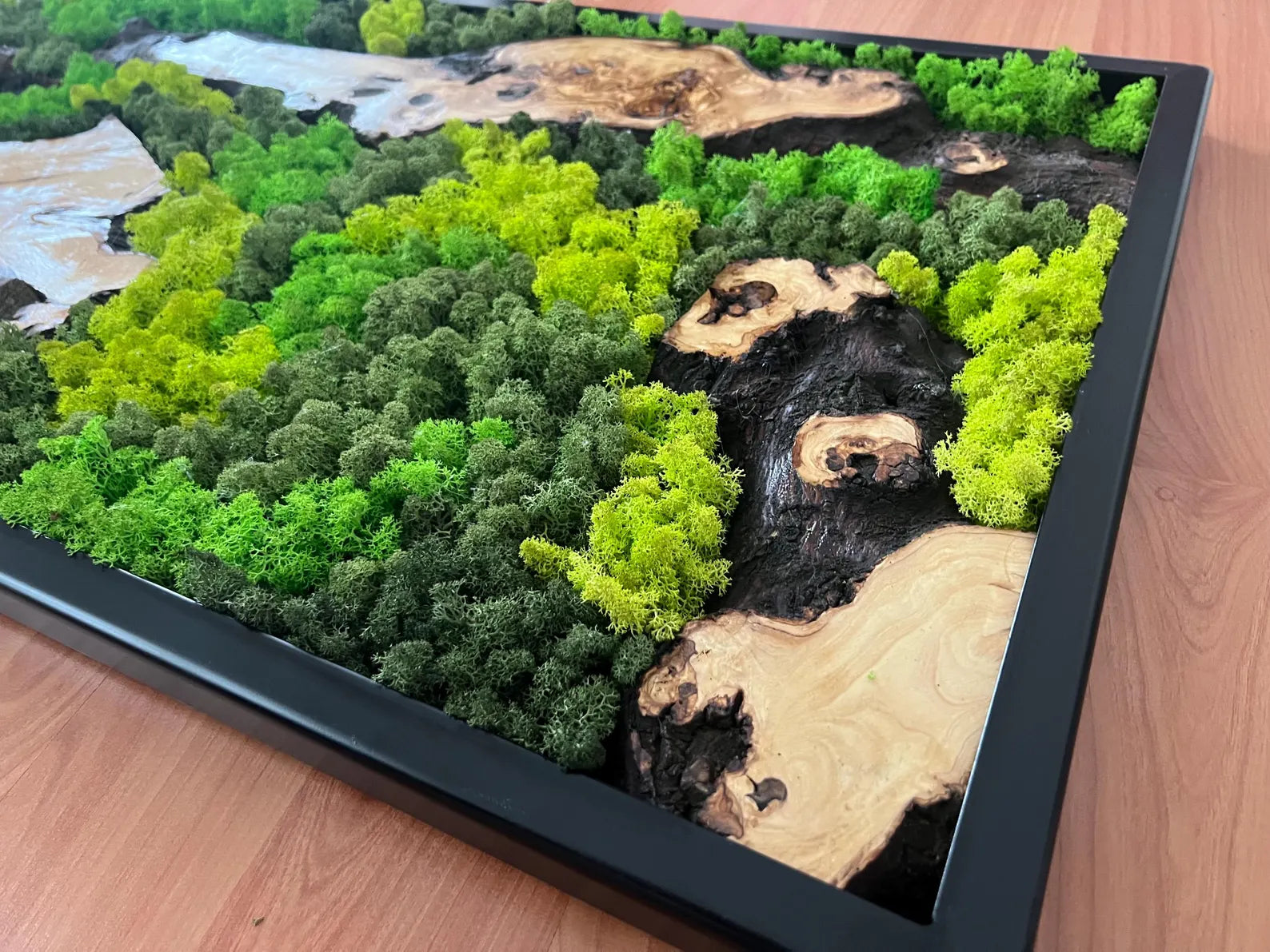 Handcrafted Olive Wood and Moss Wall Art – Preserved Moss Décor & Biophilic Wall Hanging