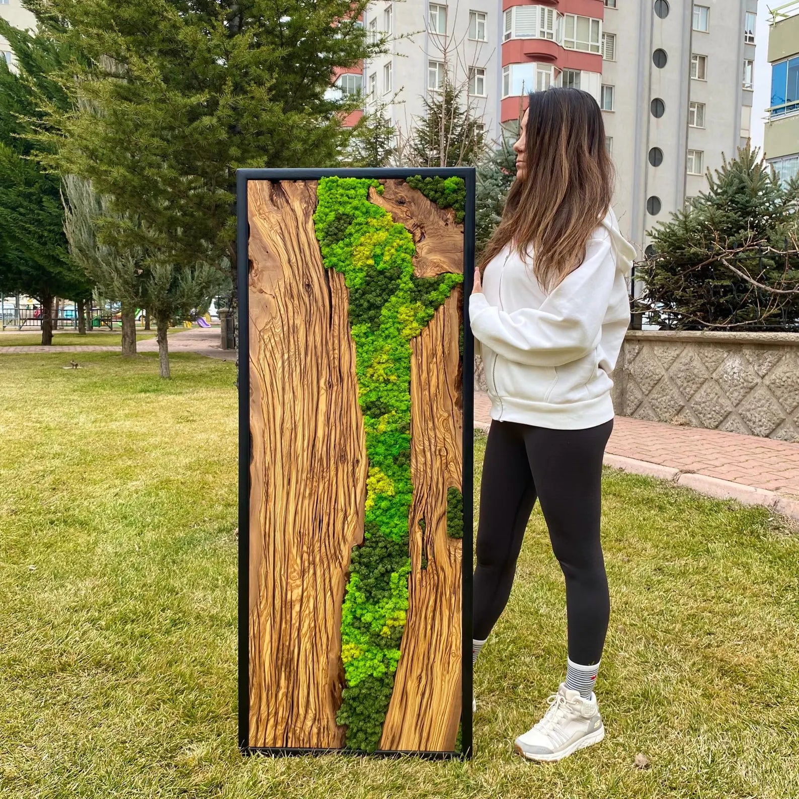 Preserved Moss Wall Art – Made to Order Olive Wood Wall Decor for Living Room