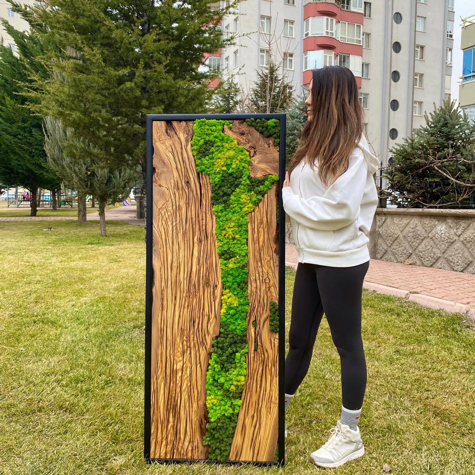 Preserved Moss Wall Art – Made to Order Olive Wood Wall Decor for Living Room