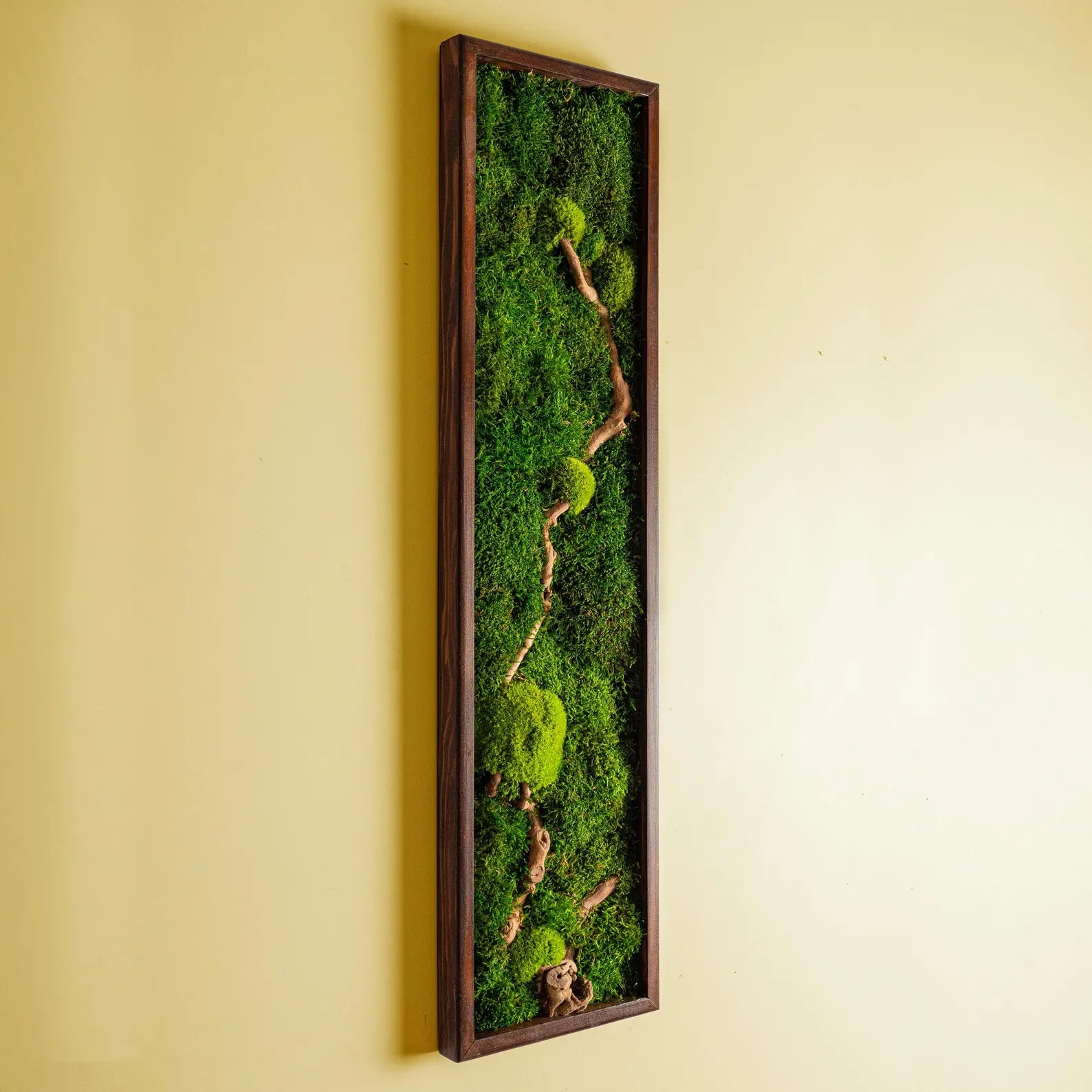 Preserved Moss and Wood Wall Art – Vertical Wooden Frame Nature Decor & New Home Gift