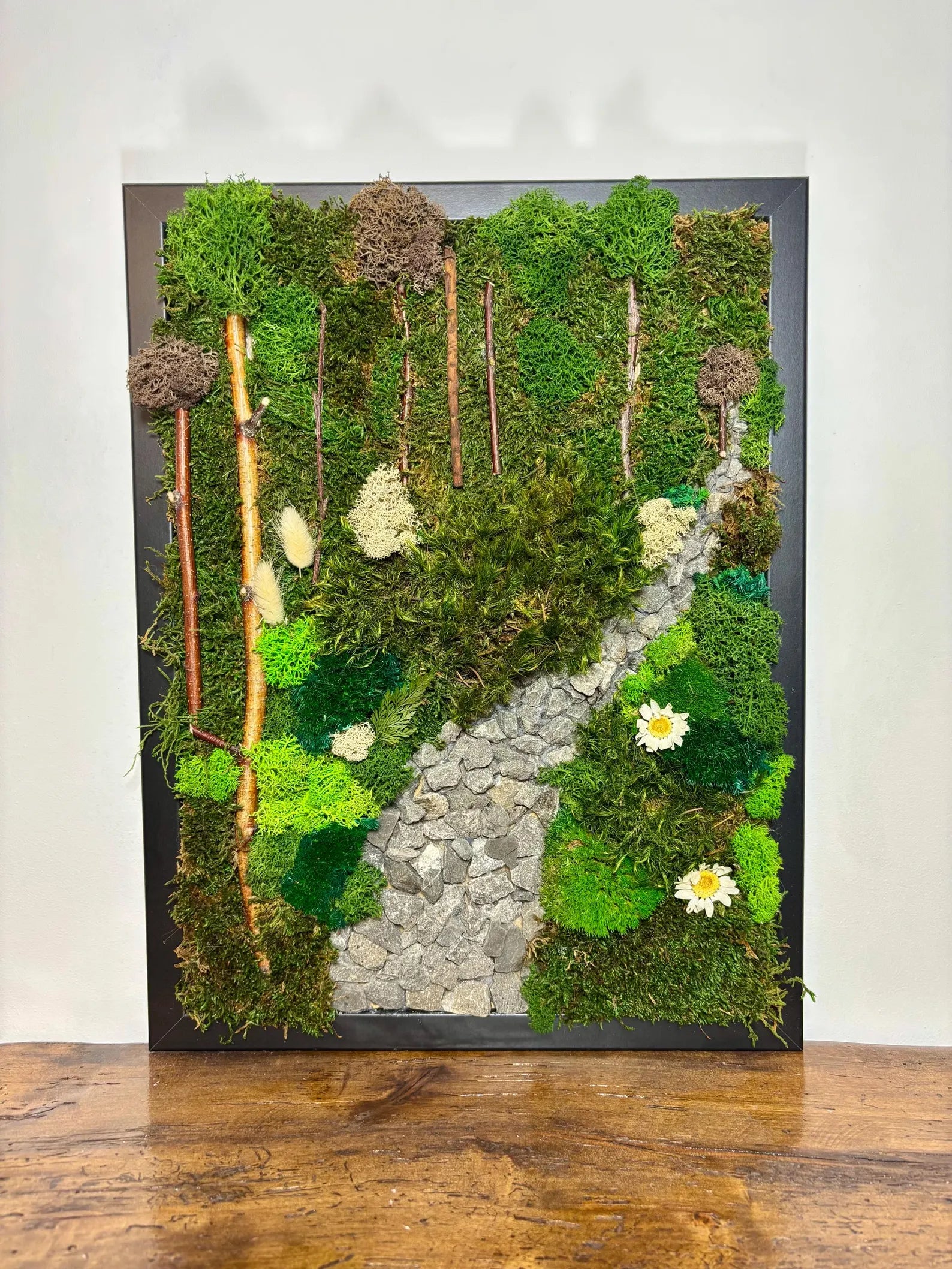 Forest Path Moss Wall Art – Preserved Moss & Pebble Home Decor