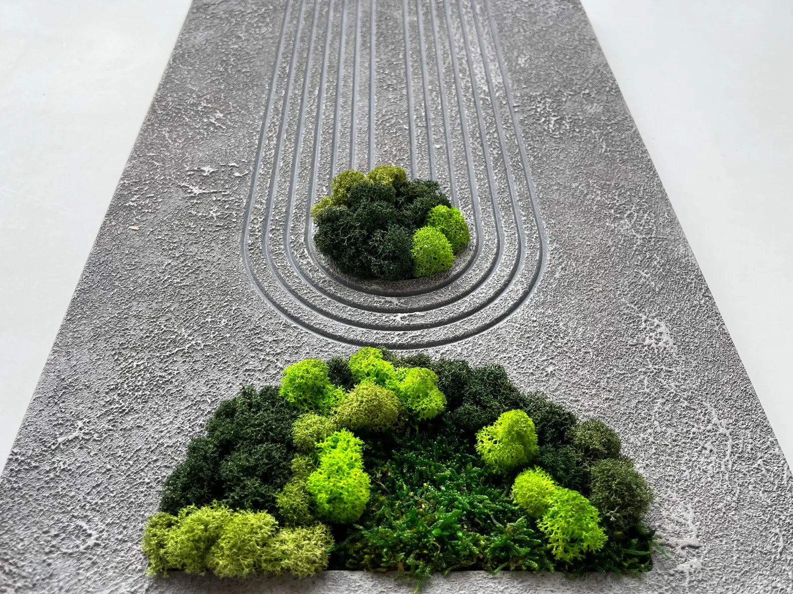 Gray Textured Wall Art with Preserved Moss – Modern Carved Decor