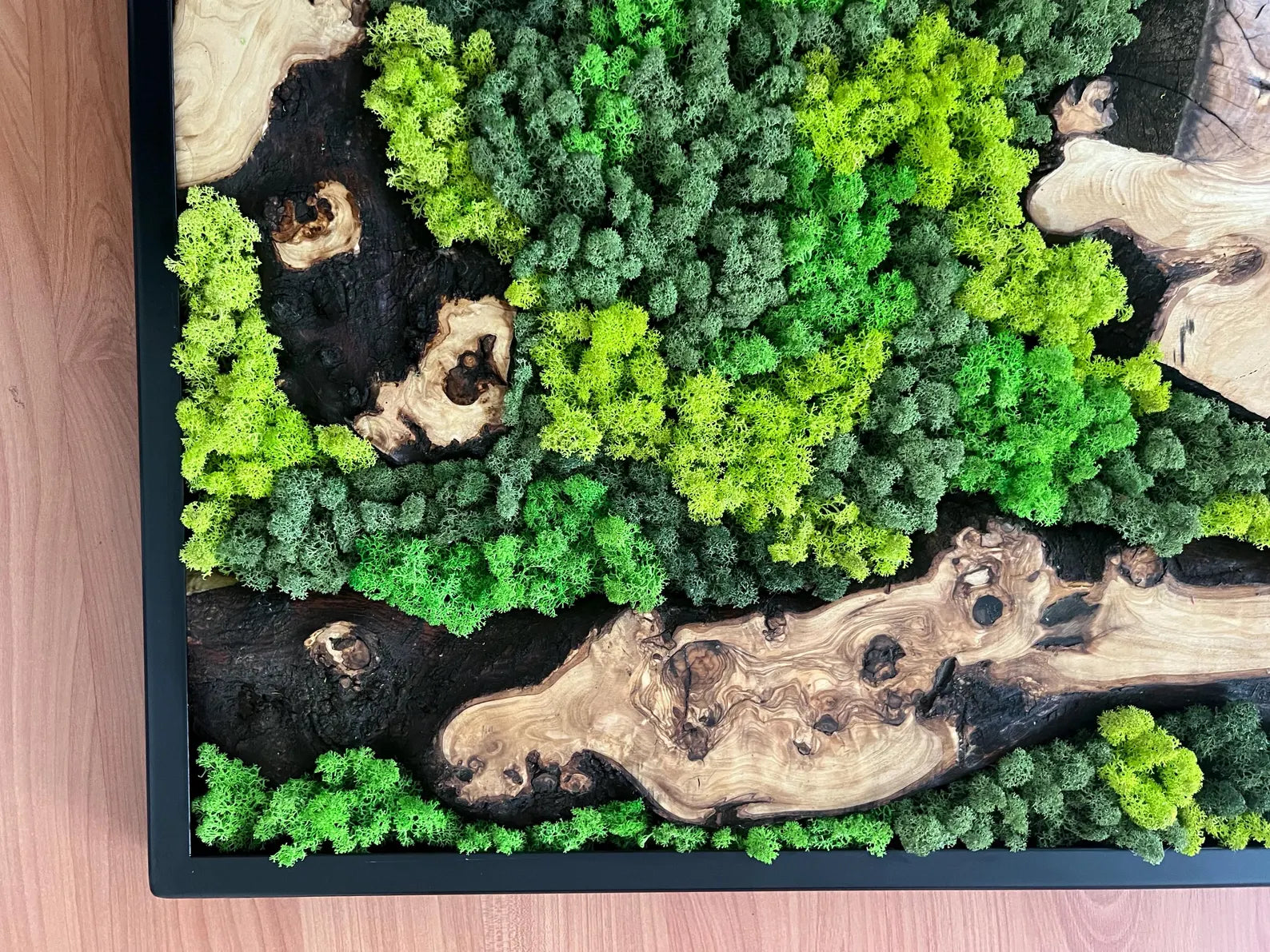 Handcrafted Olive Wood and Moss Wall Art – Preserved Moss Décor & Biophilic Wall Hanging