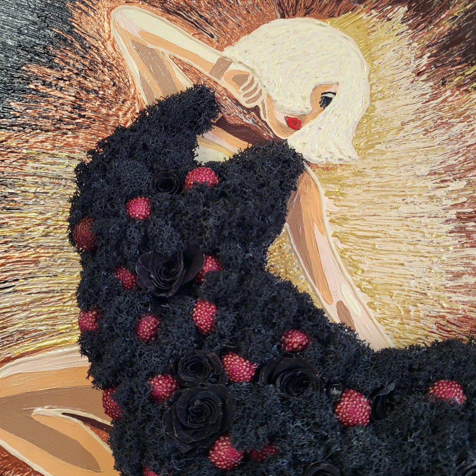 Moss Painting – Woman in Black Dress Colorful Moss Wall Art | Eco-Friendly Handmade Decor for Home or Office