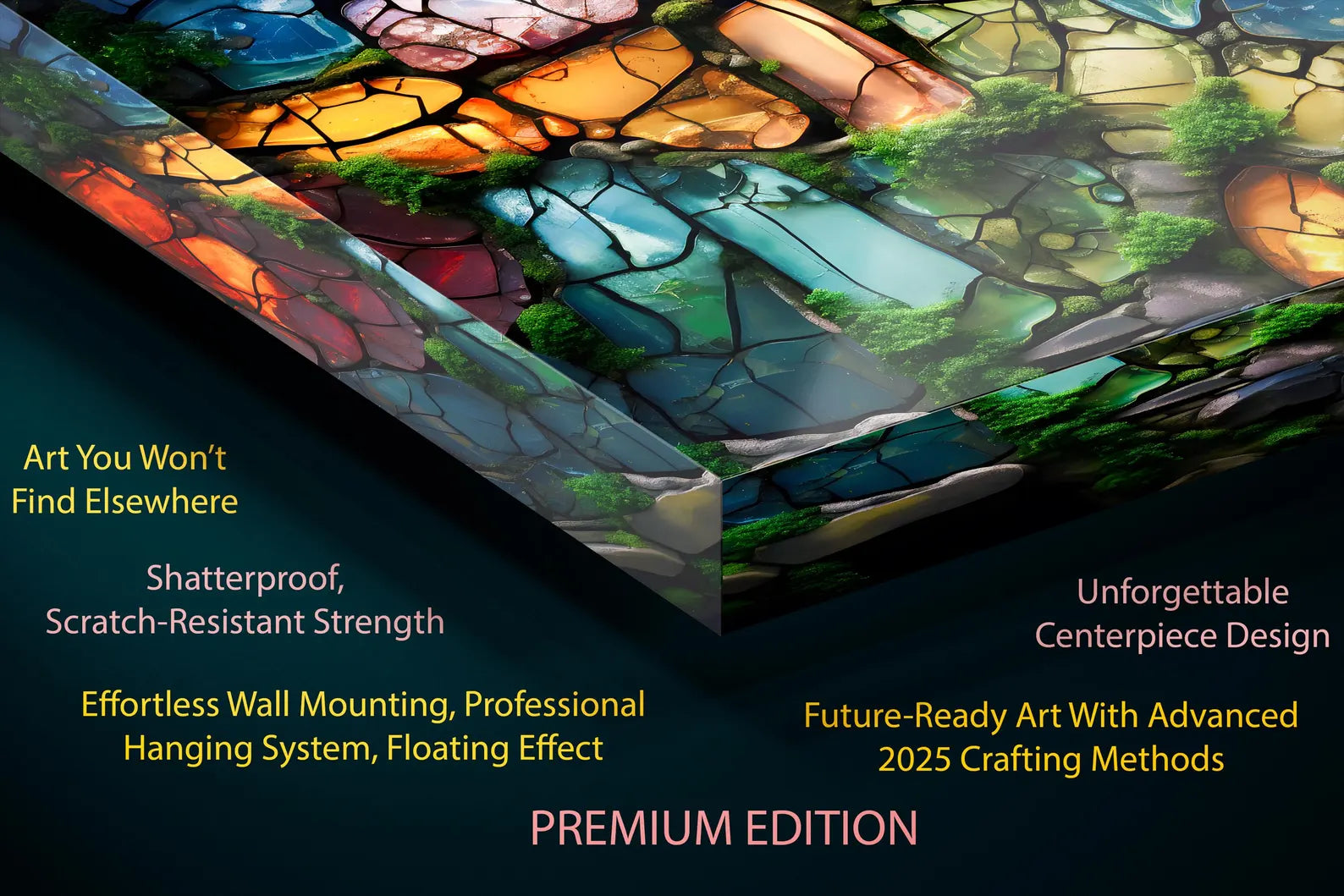Moss & Gems Luxury Wall Art – Crystal AcrylGlass Print, Extra Large