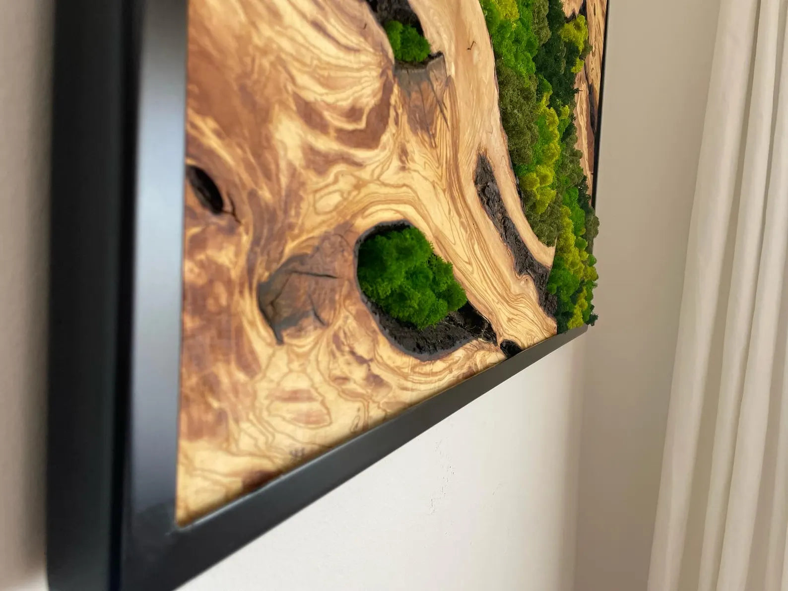 Handcrafted Olive Wood and Moss Wall Art – Natural Wall Decor for Home or Office