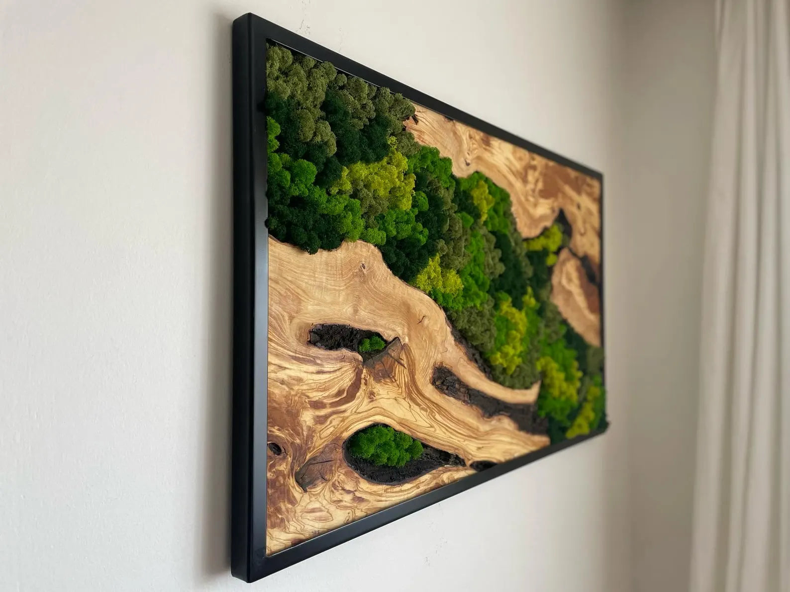 Handcrafted Olive Wood and Moss Wall Art – Natural Wall Decor for Home or Office