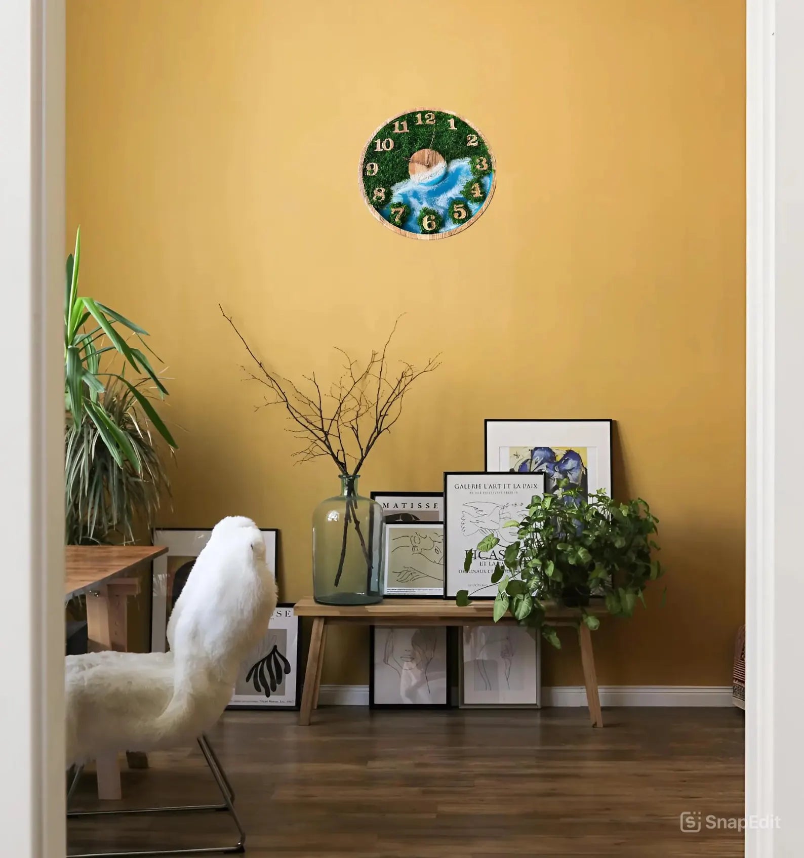 Unique Moss Wall Clock – Preserved Moss & Sky Blue Epoxy Ocean Art