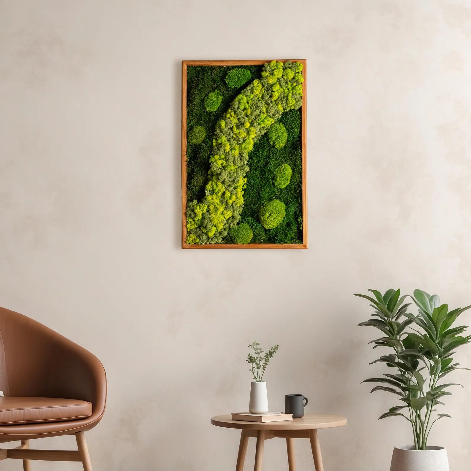 Large Moss Wall Art – Handmade Preserved Green Wall Decor with Wooden Frame