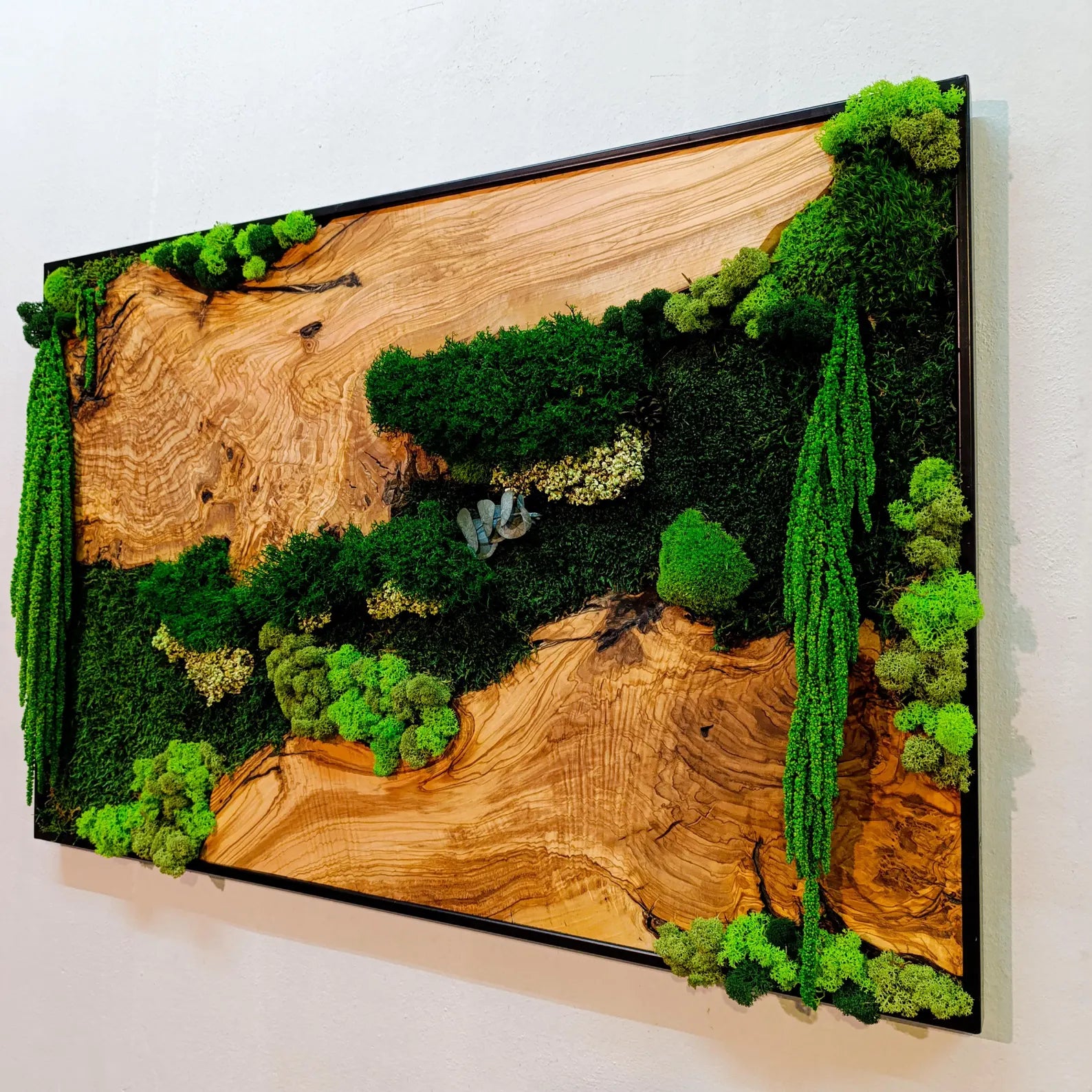 Moss and Wood Wall Art – Rustic Olive Wood Frame | Greenery Decor for Home & Office