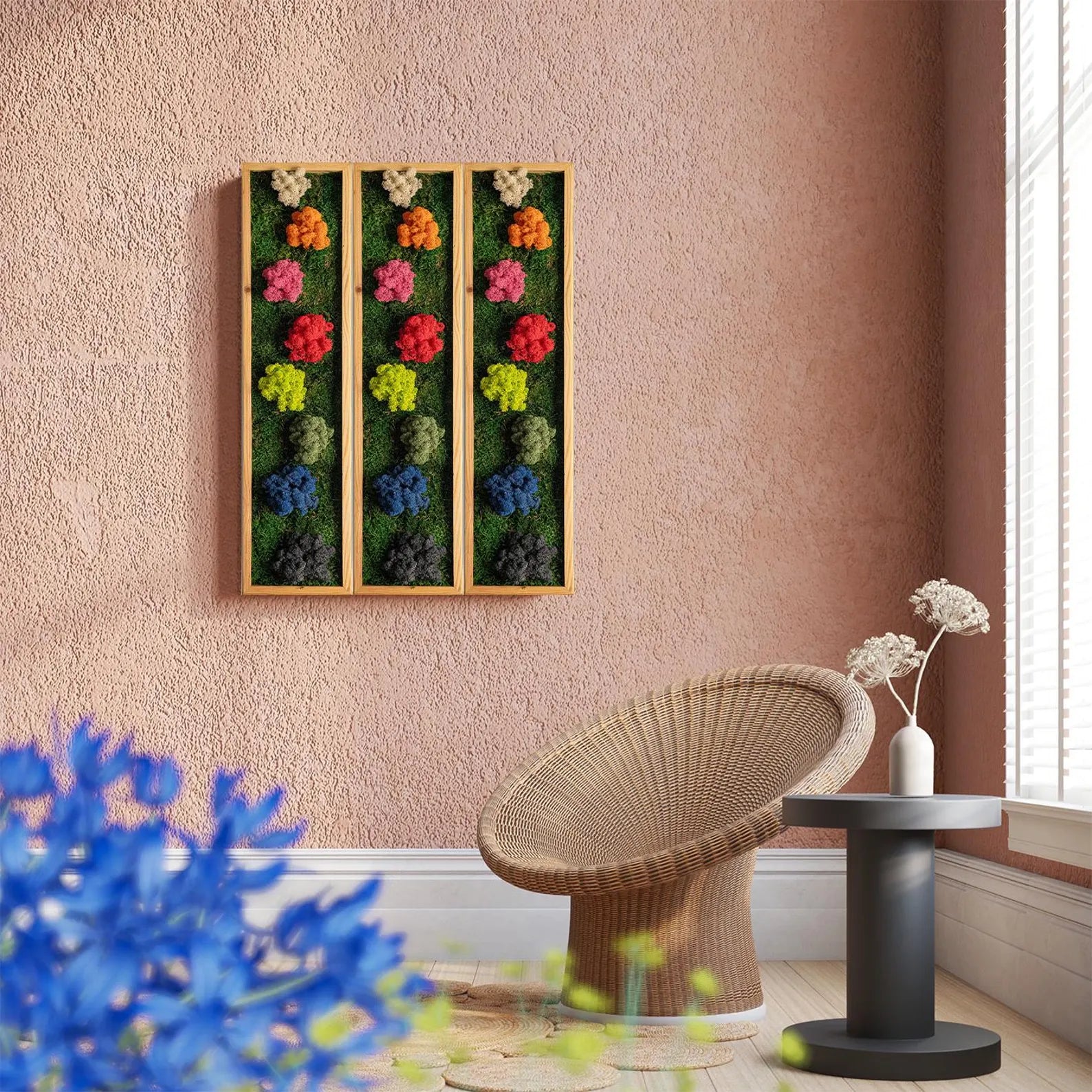 Rustic Moss Wall Art – Handmade Preserved Wooden Rectangle Moss Decor, Colorful Eco-Friendly Gift