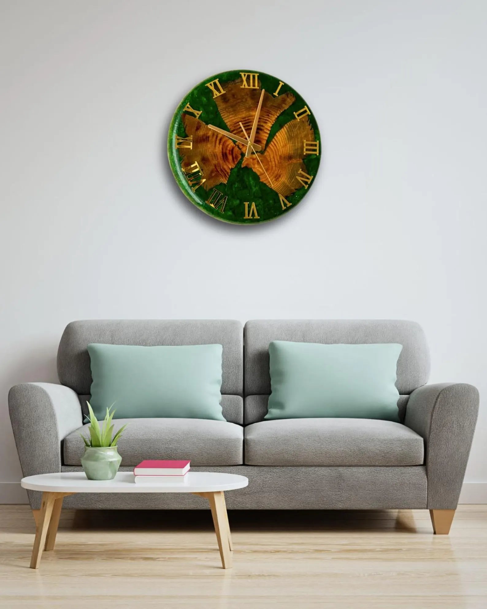 Large Moss Wall Clock – Preserved Moss & Epoxy Wood Art, Unique Home Decor Gift