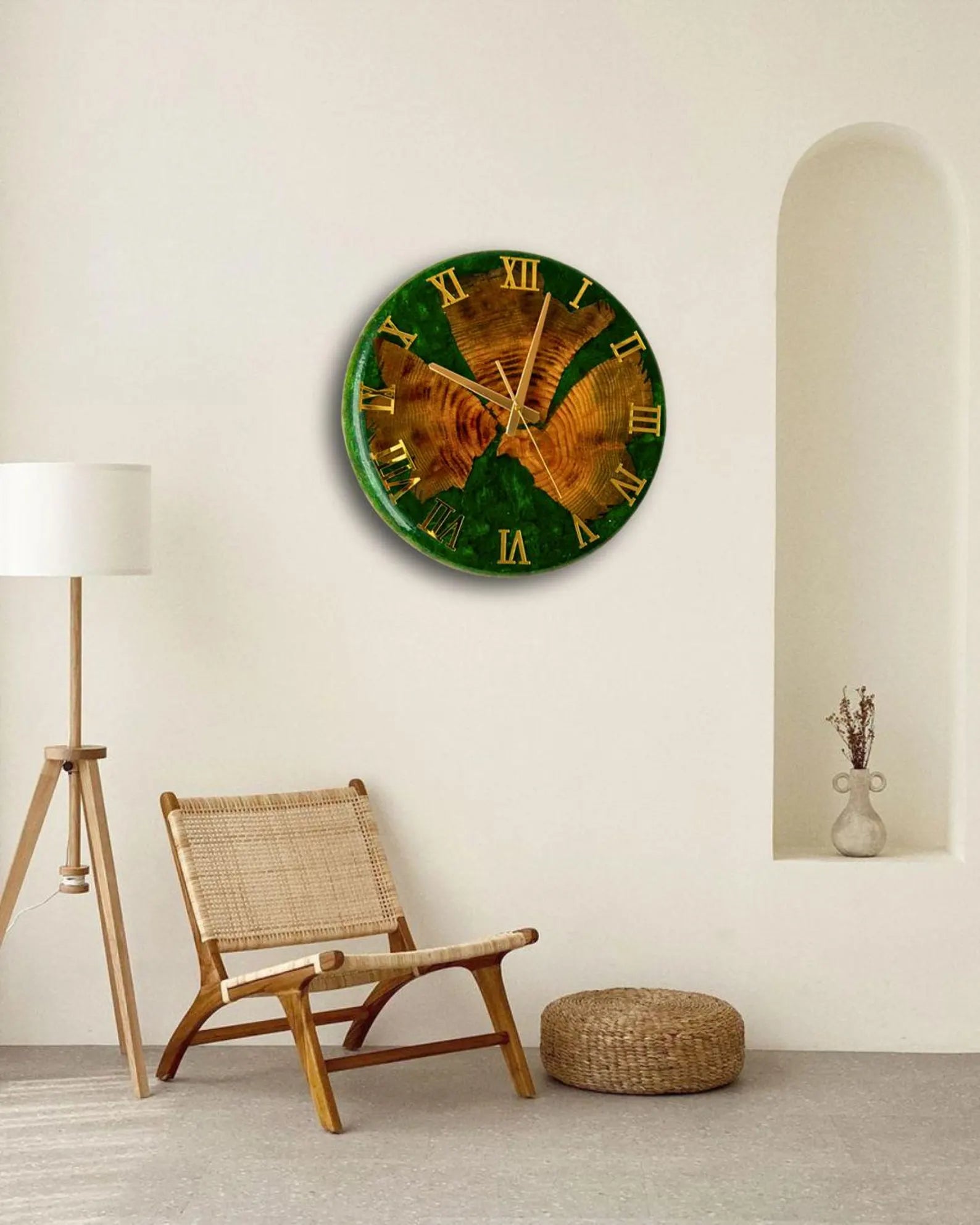 Large Moss Wall Clock – Preserved Moss & Epoxy Wood Art, Unique Home Decor Gift