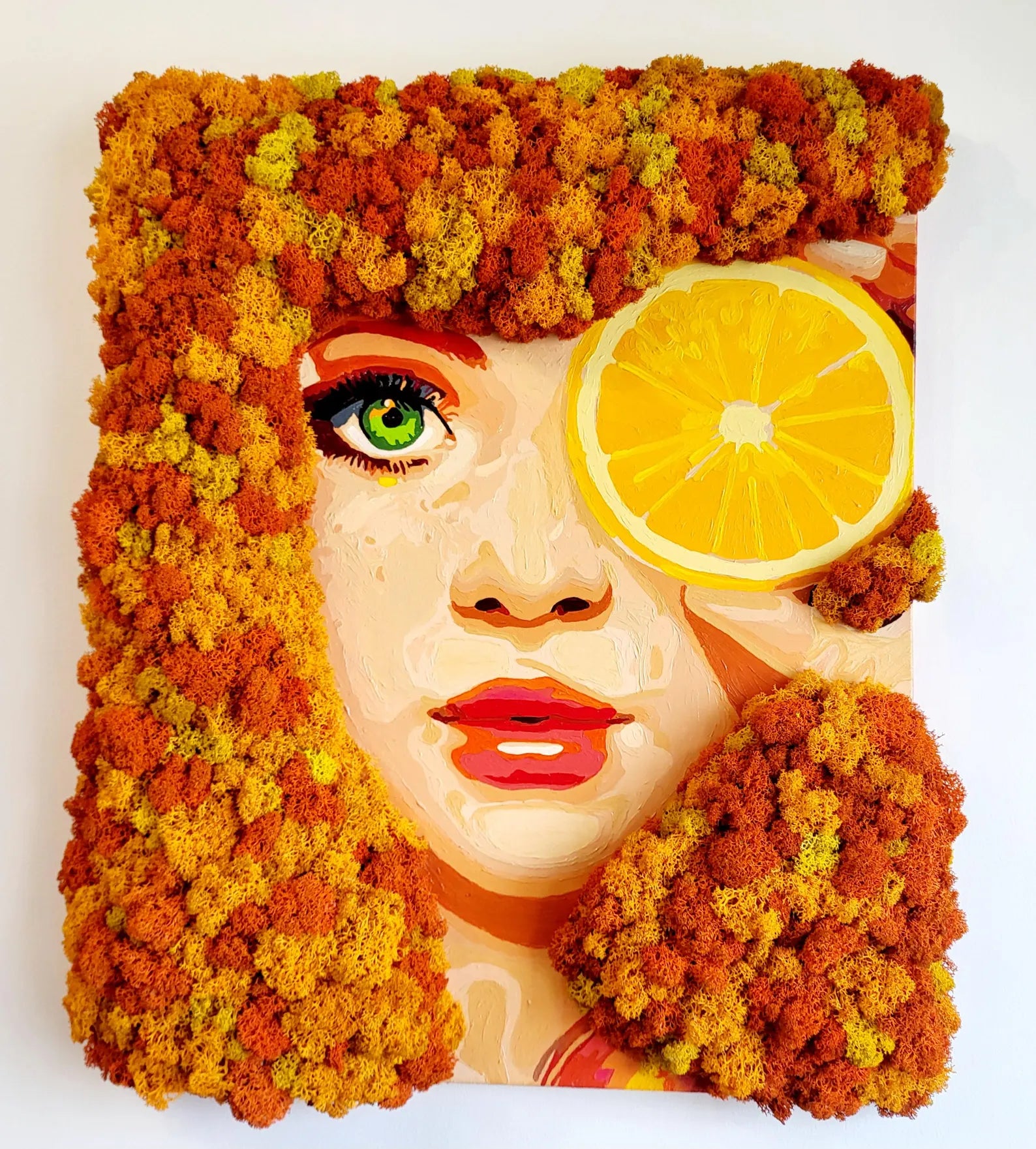 Moss Painting – Woman Portrait Colorful Wall Art, Handmade Eco-Friendly Home & Office Decor