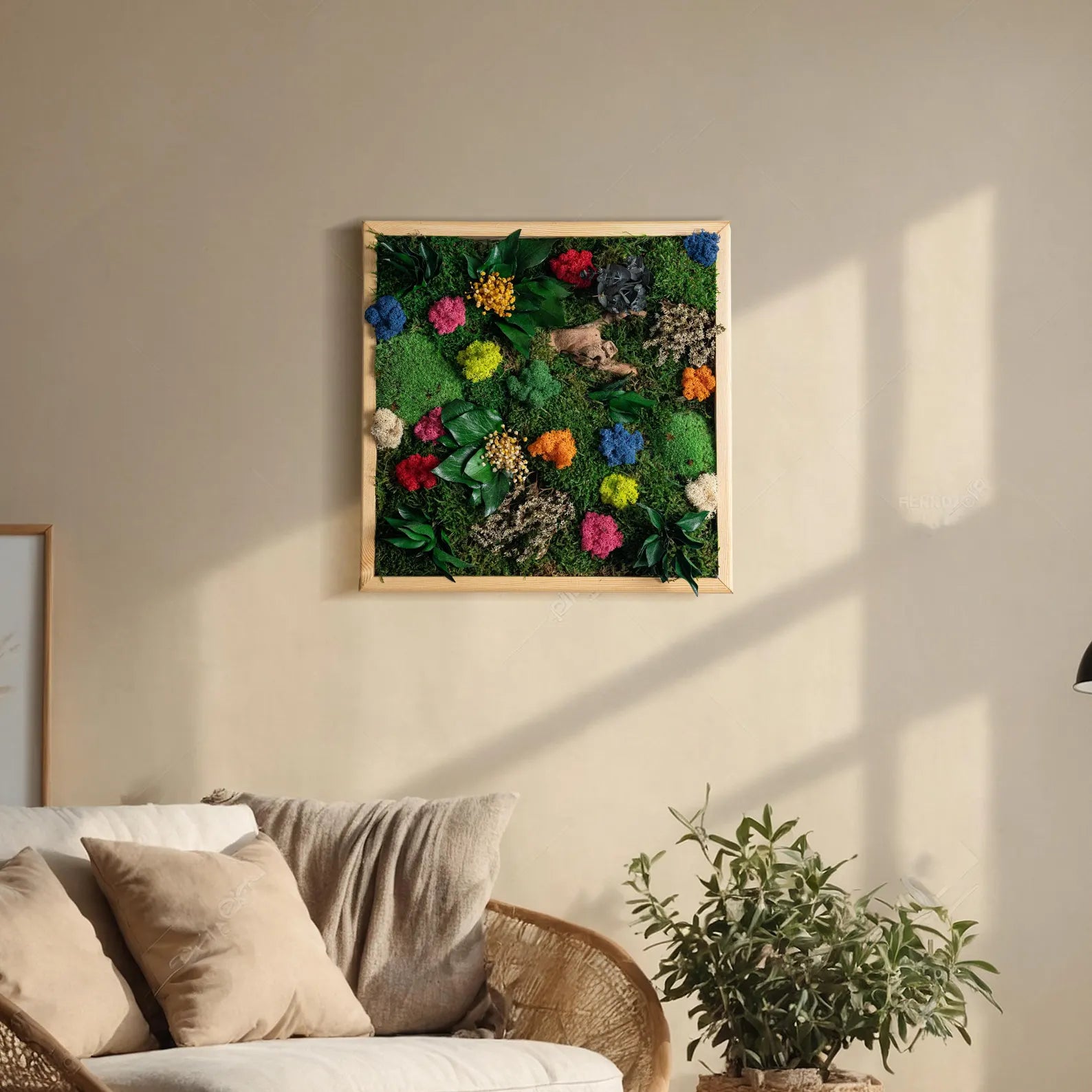 Eco-Friendly Preserved Moss Wall Art – Square Wooden Panel for Home Decor