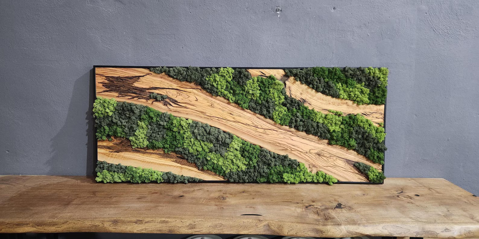 Moss & Wood Wall Art – Olive Wood and Preserved Moss Wall Decor, Rustic Greenery Wall Accent for Home, Office, or Hotel Lobby