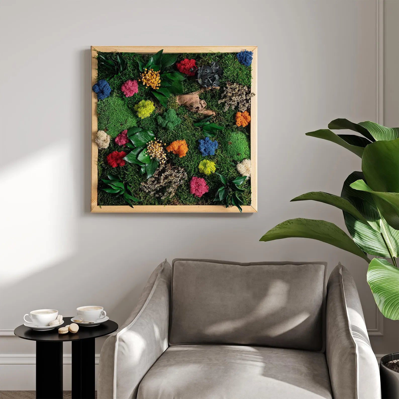 Eco-Friendly Preserved Moss Wall Art – Square Wooden Panel for Home Decor