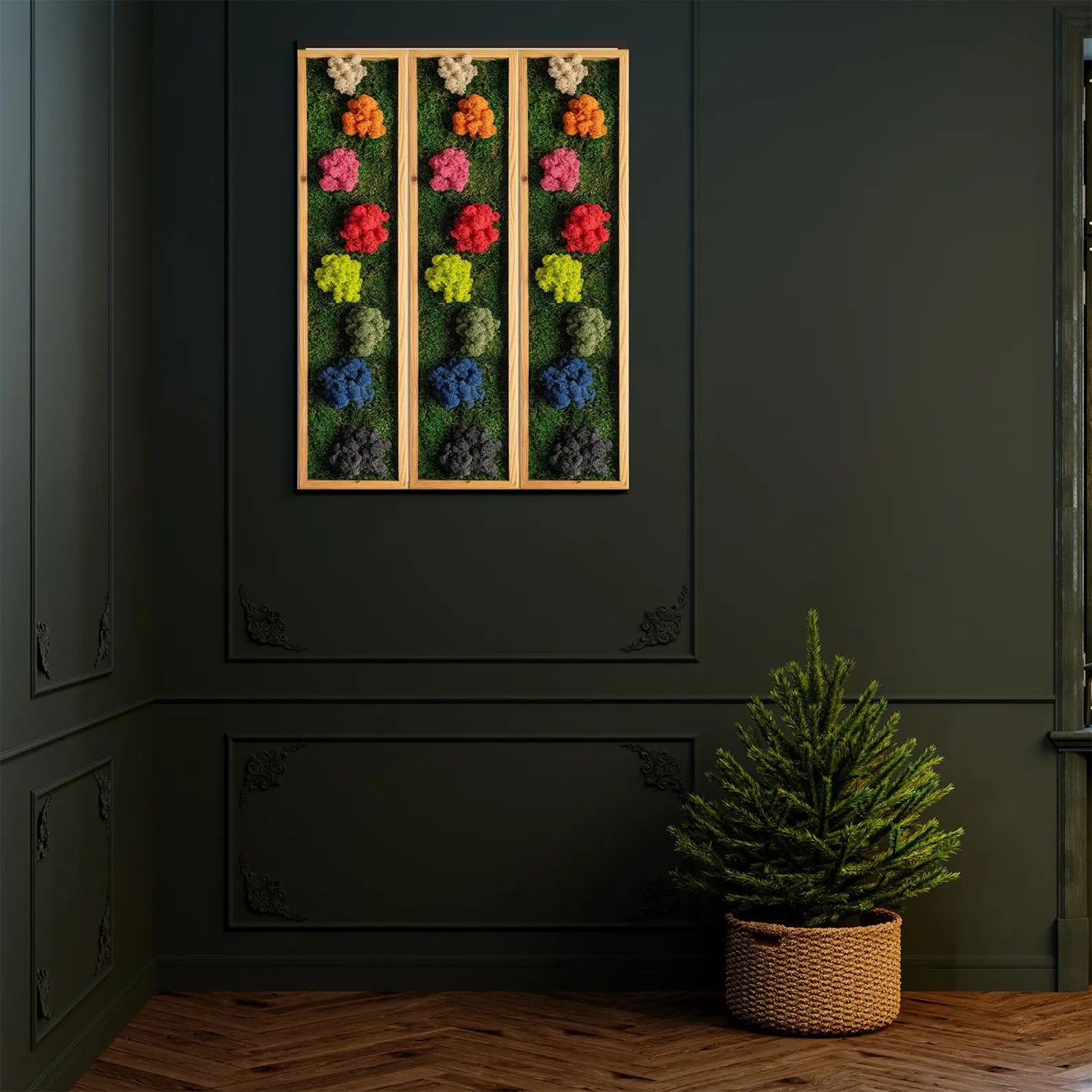 Rustic Moss Wall Art – Handmade Preserved Wooden Rectangle Moss Decor, Colorful Eco-Friendly Gift