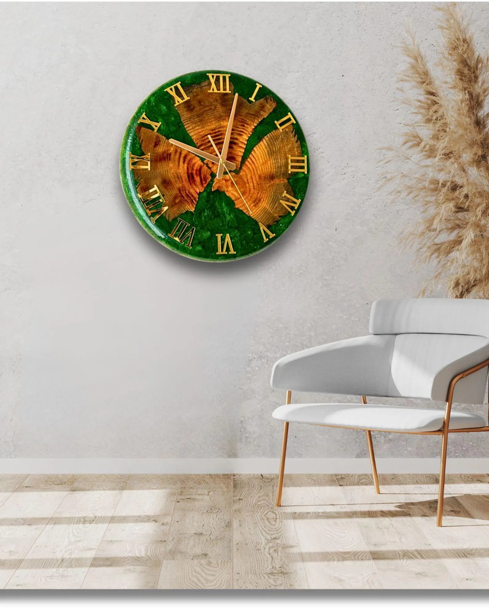 Large Moss Wall Clock – Preserved Moss & Epoxy Wood Art, Unique Home Decor Gift