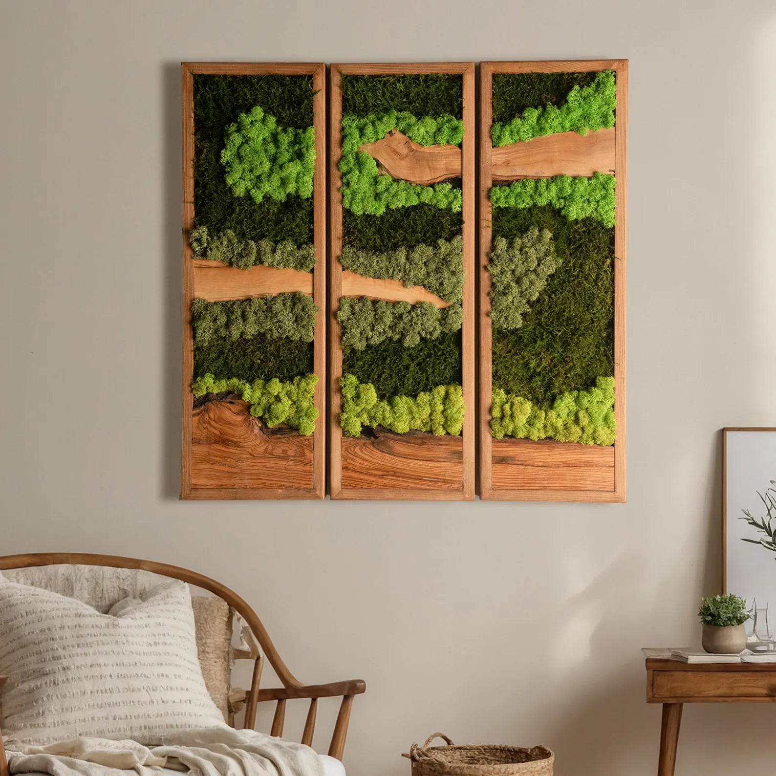 Olive Wood and Moss Wall Art – Rectangular Frame Panel for Farmhouse Décor, Entryway & Unique Gifts