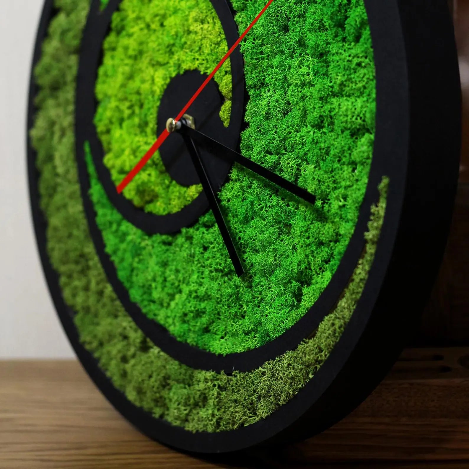 Wooden Moss Wall Clock: 12" Eco-Friendly Silent Clock