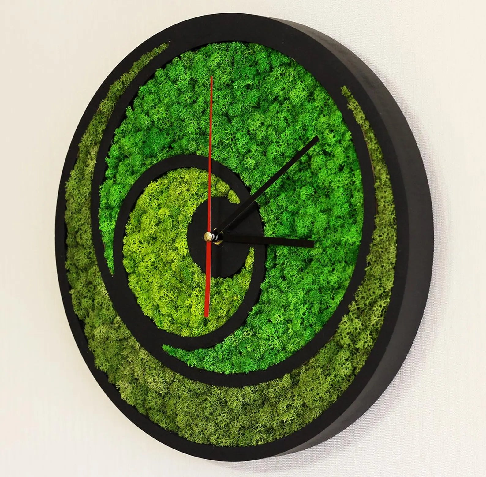 Wooden Moss Wall Clock: 12" Eco-Friendly Silent Clock