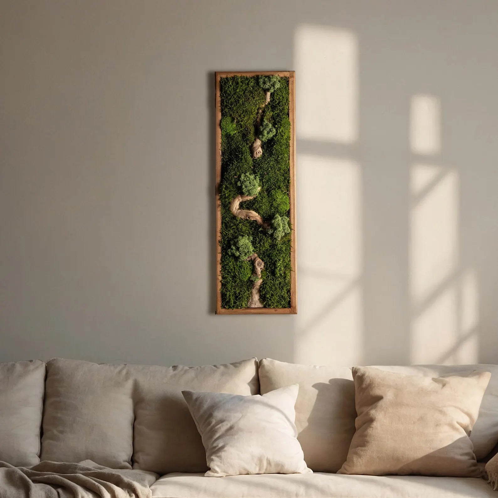 Bonsai Wood and Moss Wall Décor – Preserved Moss Botanical Art, Unique Wall Hanging & Home Gift