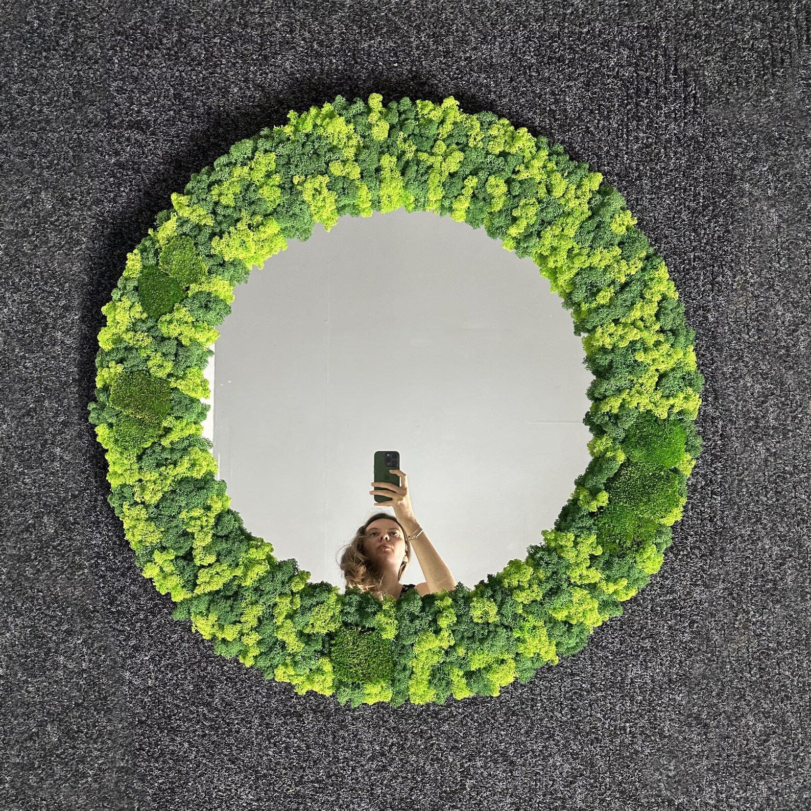 Round Moss Wall Mirror – Large Bathroom Mirror with Preserved Moss Art Decor