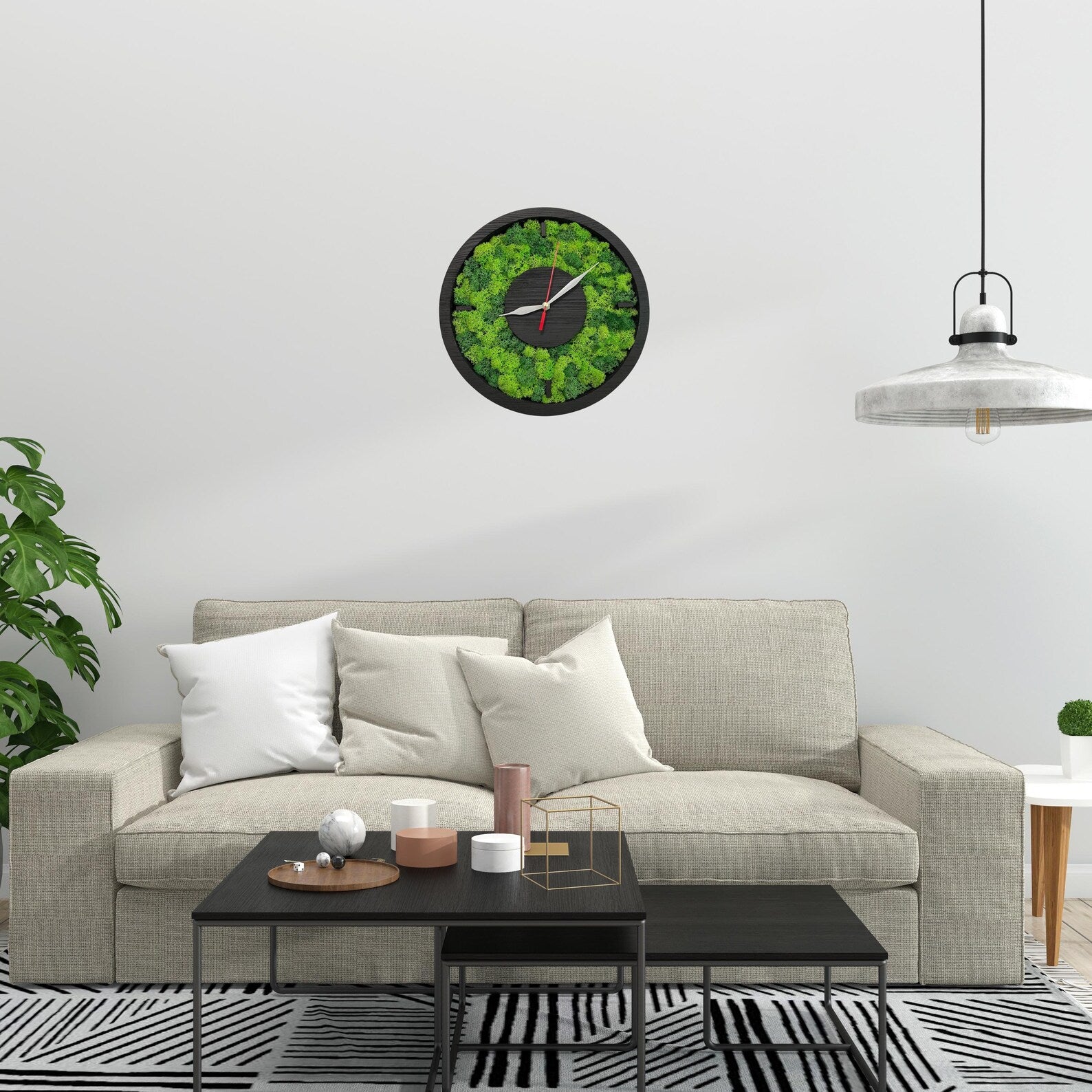 Real Moss Wall Clock – Silent Wooden Design, Unique Eco-Friendly Home Decoration