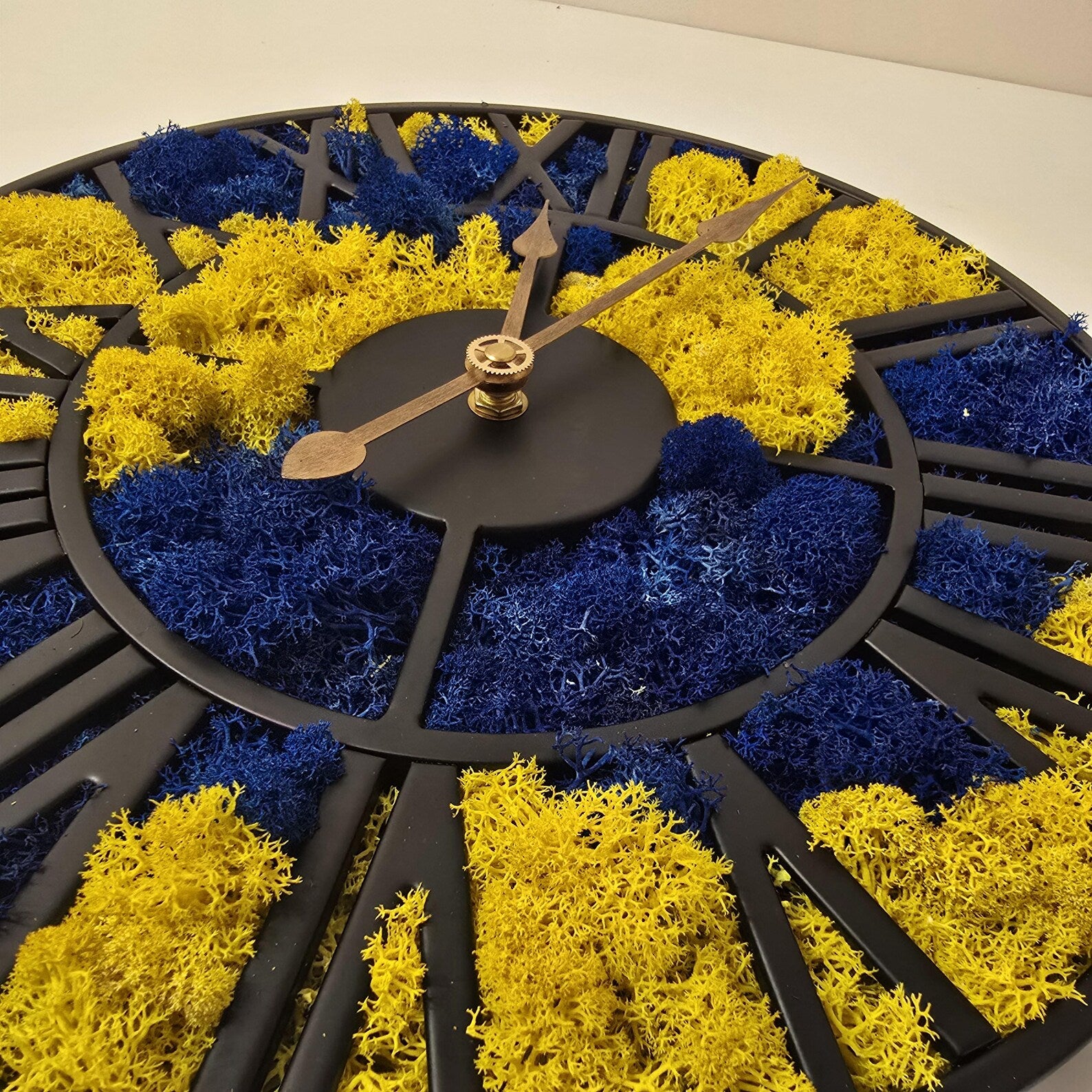 Blue & Yellow Moss Wall Clock – Unique Handmade Scandinavian Natural Home Decor