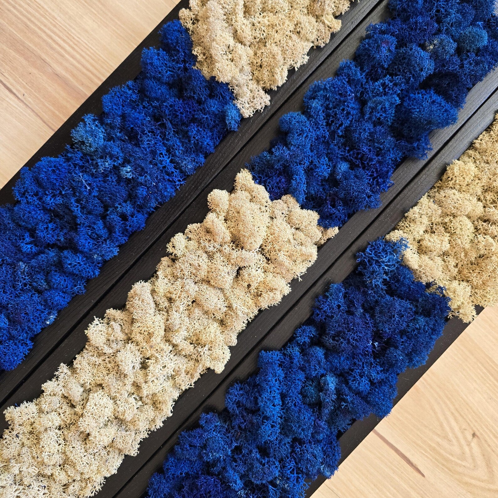 Set of 3 Preserved Moss Wall Panels – Blue & Beige Scandinavian Wall Art