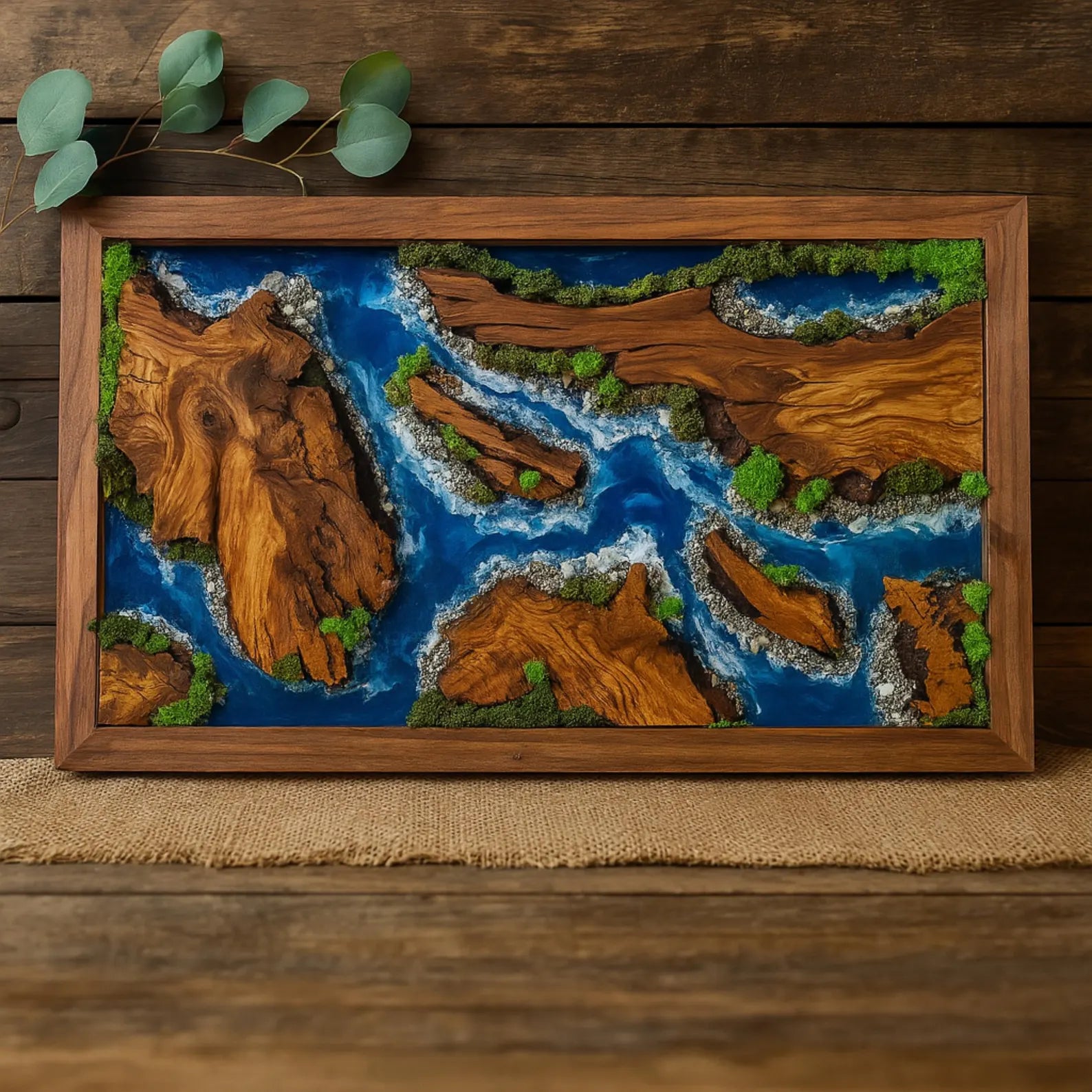 Epoxy Wood & Moss Wall Art – Unique Resin River Design for Modern Home Decor