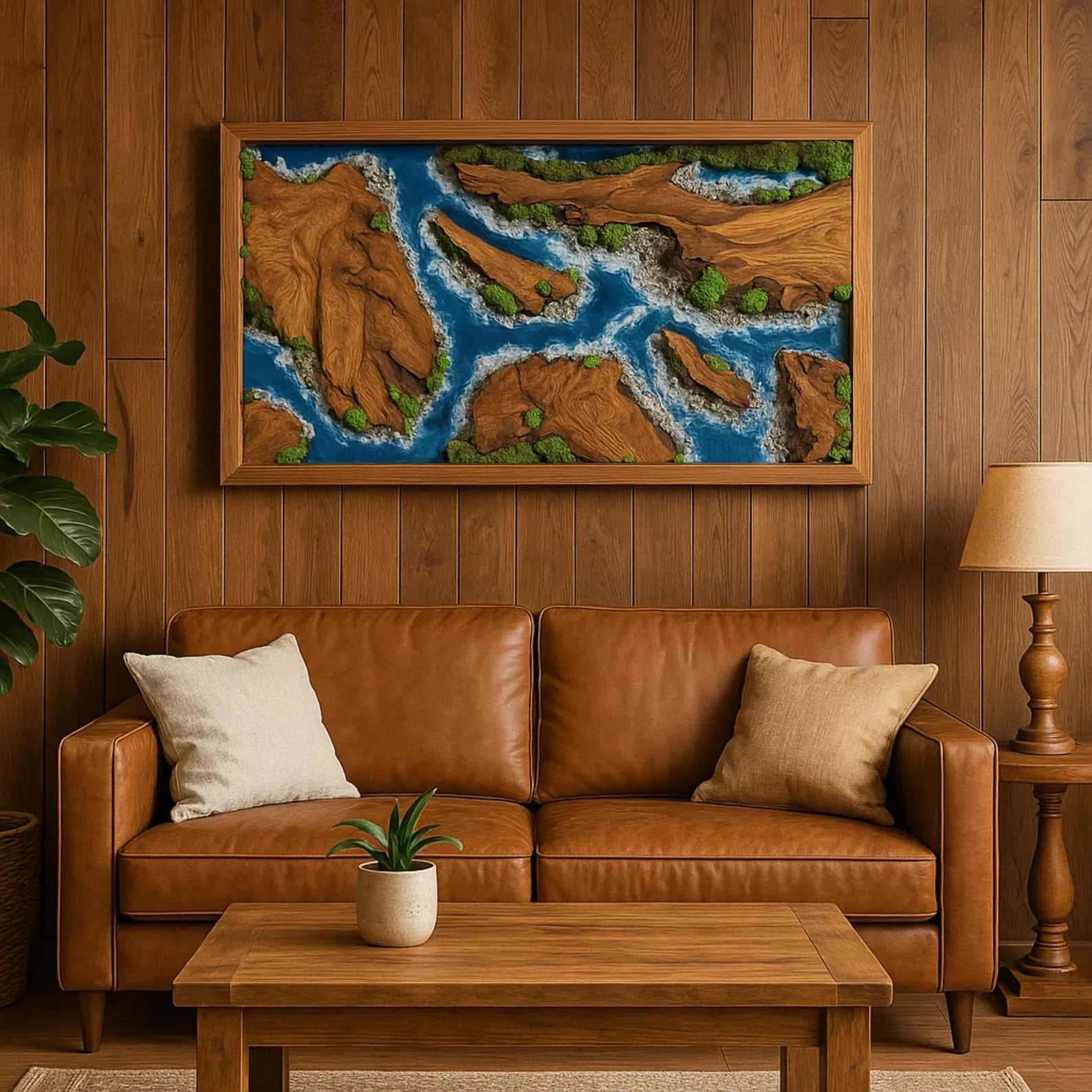 Epoxy Wood & Moss Wall Art – Unique Resin River Design for Modern Home Decor