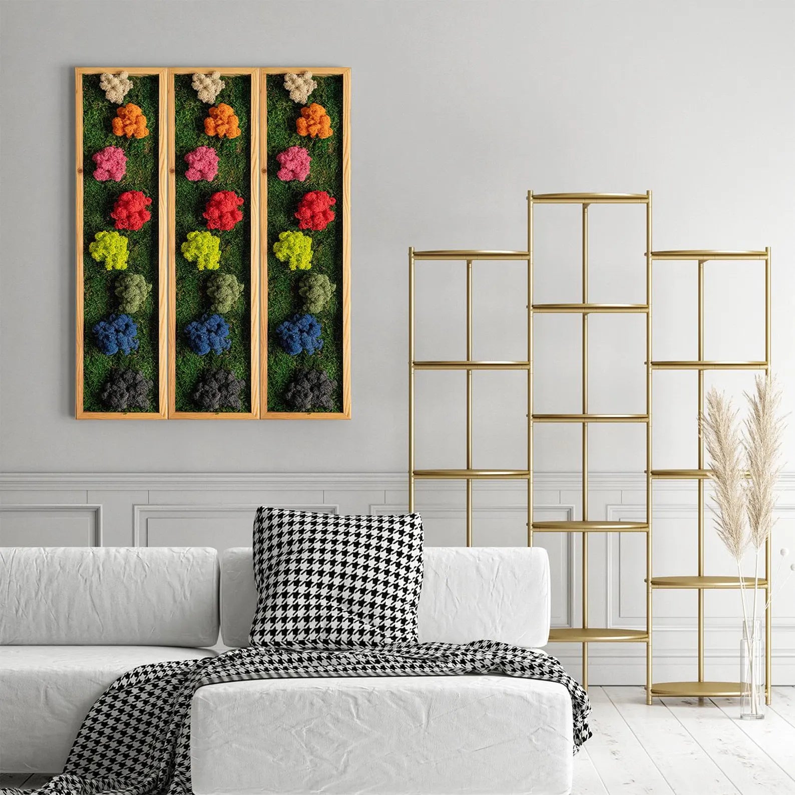 Rustic Moss Wall Art – Handmade Preserved Wooden Rectangle Moss Decor, Colorful Eco-Friendly Gift