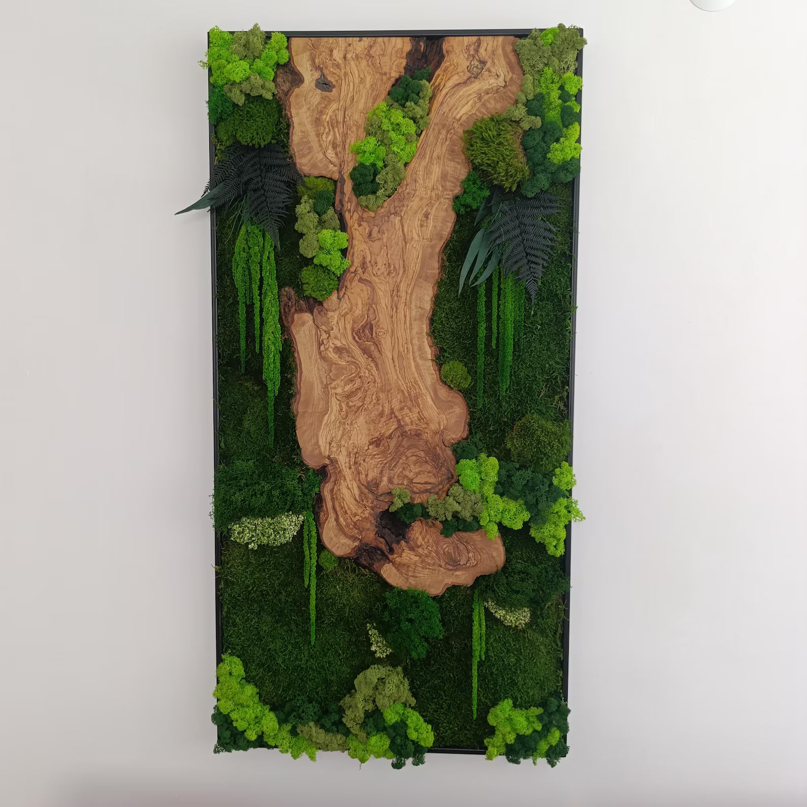 Moss and Wood Wall Art – Rustic Greenery Decor for Home & Office, Custom Olive Wood Moss Art