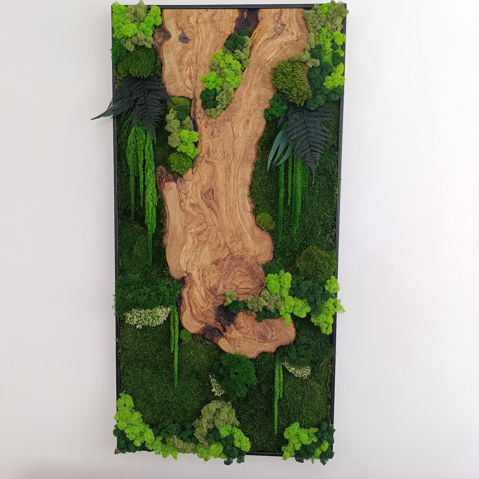 Moss and Wood Wall Art – Rustic Greenery Decor for Home & Office, Custom Olive Wood Moss Art