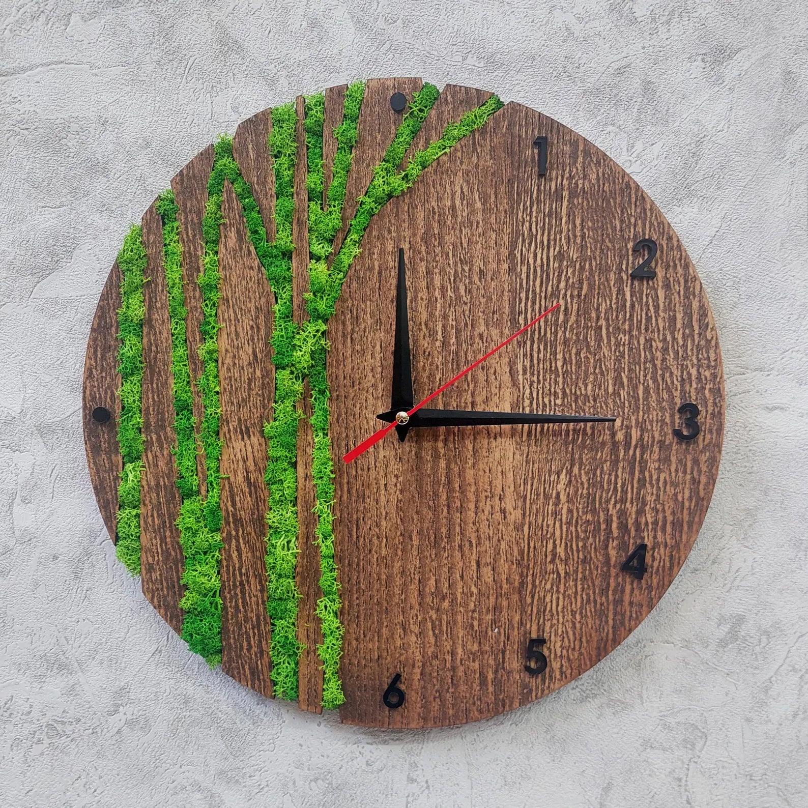 Moss Wall Clock – Handmade Wooden Clock with Real Preserved Moss – Unique Nature Wall Decor & Gift