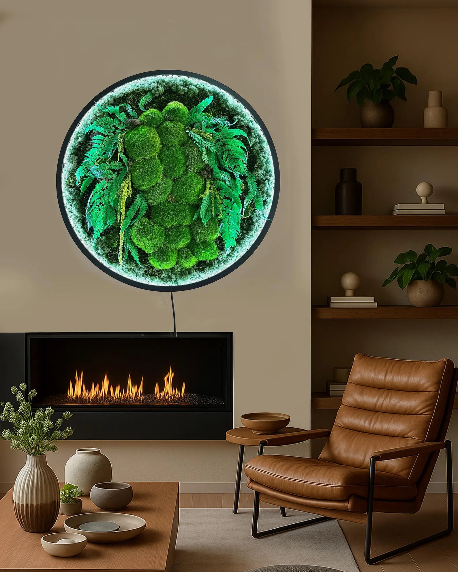 Extra Large Preserved Moss Wall Art with LED – Natural Green Wall Decor