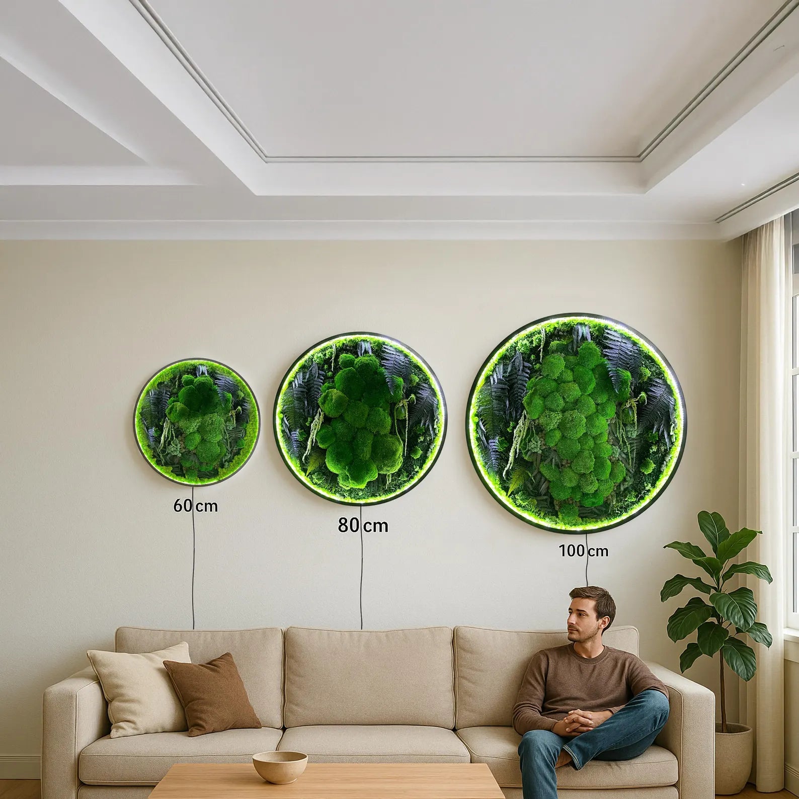 Extra Large Preserved Moss Wall Art – Natural Dried Moss with LED for Aesthetic Room & Wall Décor