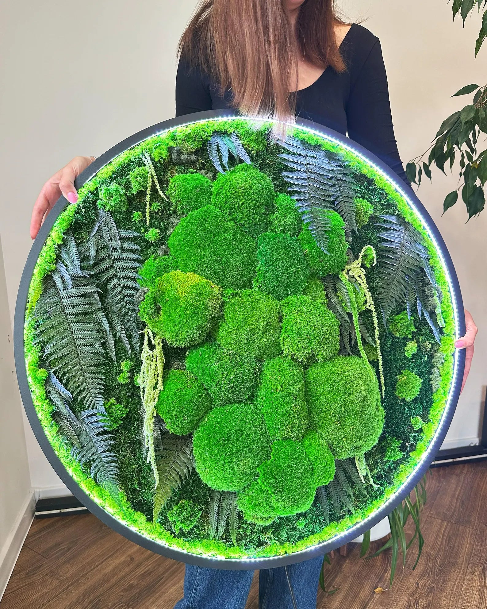 Extra Large Preserved Moss Wall Art – Natural Dried Moss with LED for Aesthetic Room & Wall Décor