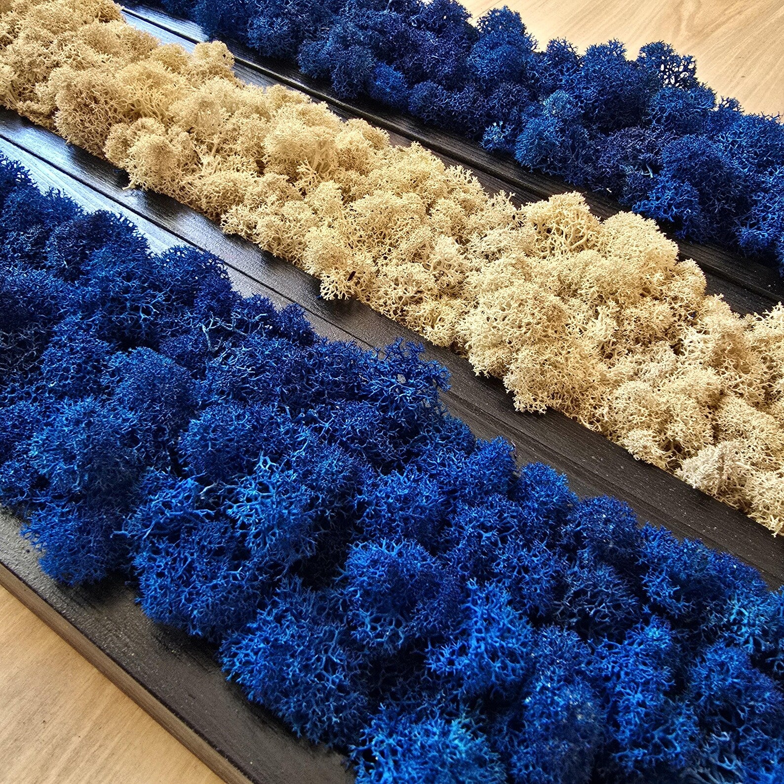 Set of 3 Preserved Moss Wall Panels – Blue & Beige Scandinavian Wall Art