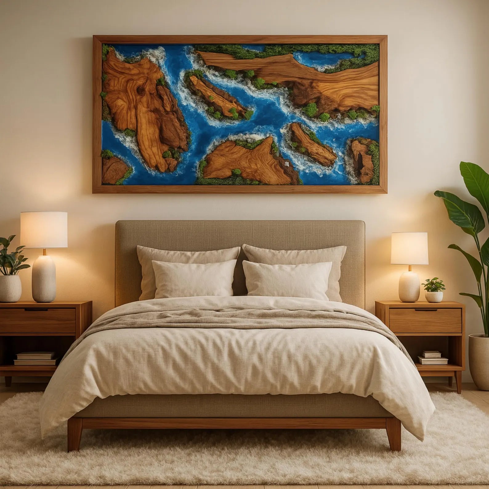 Epoxy Wood & Moss Wall Art – Unique Resin River Design for Modern Home Decor