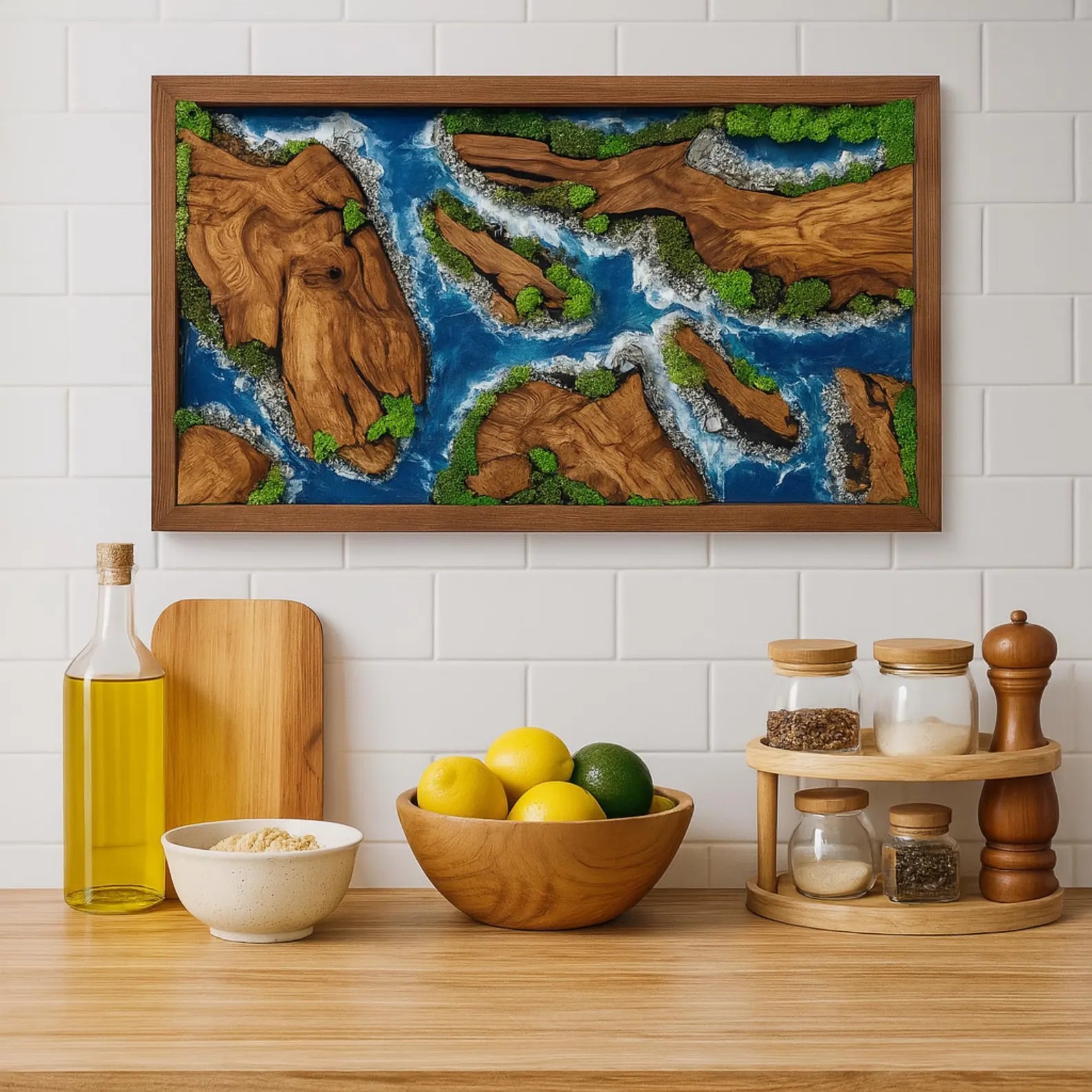 Epoxy Wood & Moss Wall Art – Unique Resin River Design for Modern Home Decor
