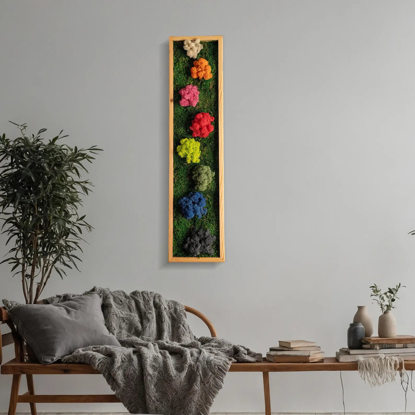 Rustic Moss Wall Art – Handmade Preserved Wooden Rectangle Moss Decor, Colorful Eco-Friendly Gift