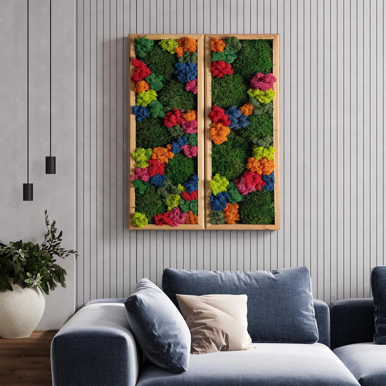 Colorful Preserved Moss Wall Art – Wooden Rectangle Panel, Anniversary Gift