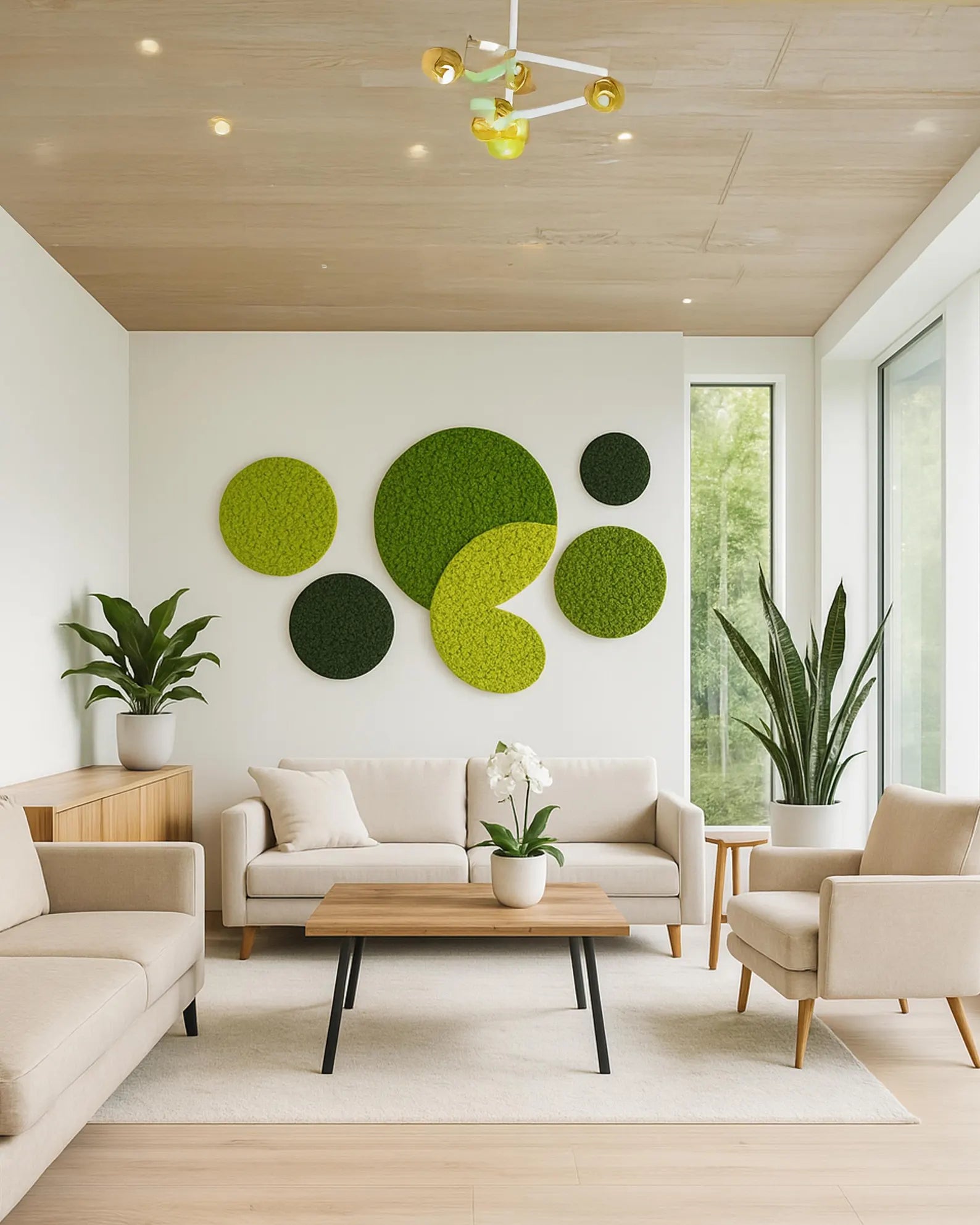 Modern Round Moss Wall Art – Preserved Green Circles for Eco-Friendly Décor