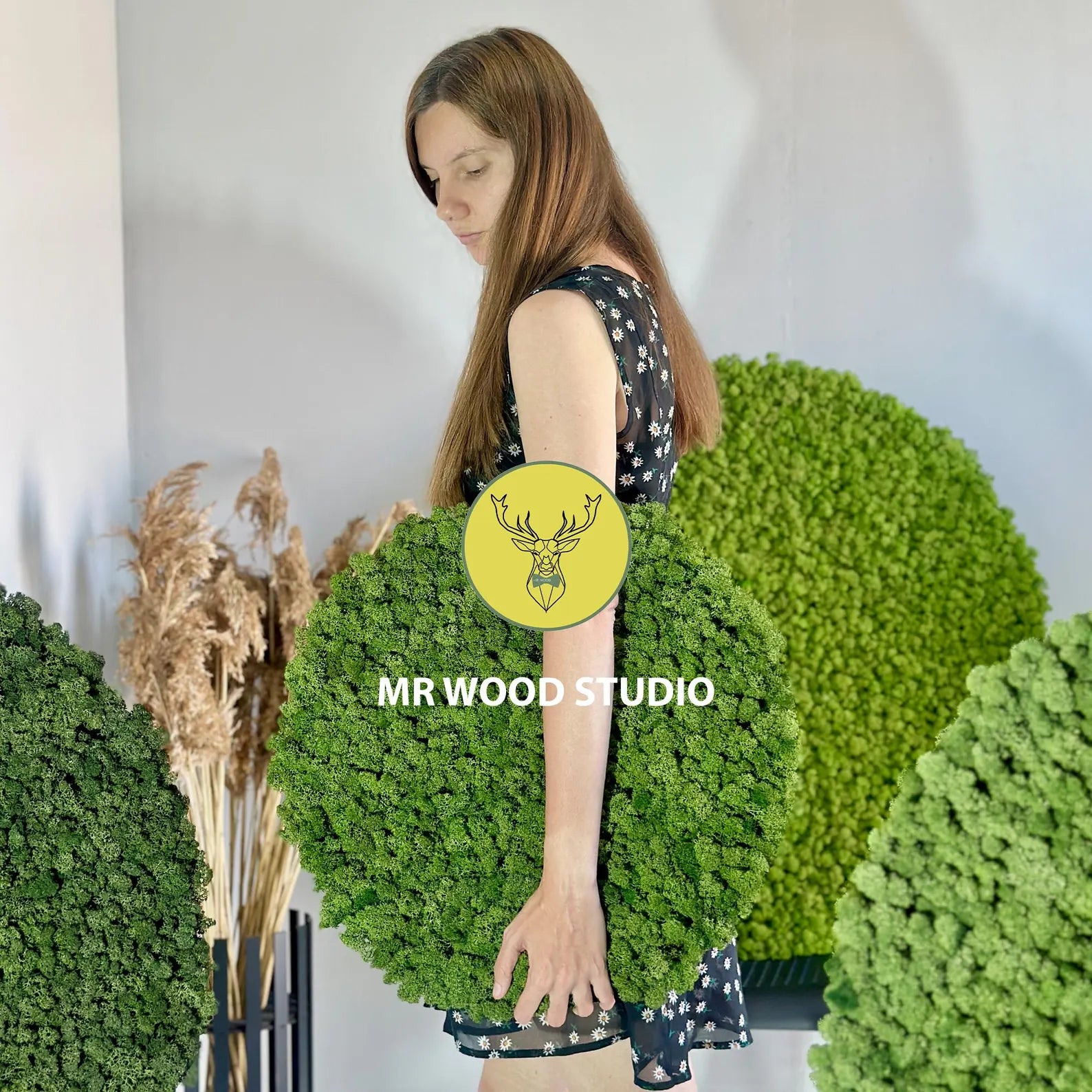 Round Moss Wall Art – Handmade Preserved Moss Circle Decor for Modern Living Spaces