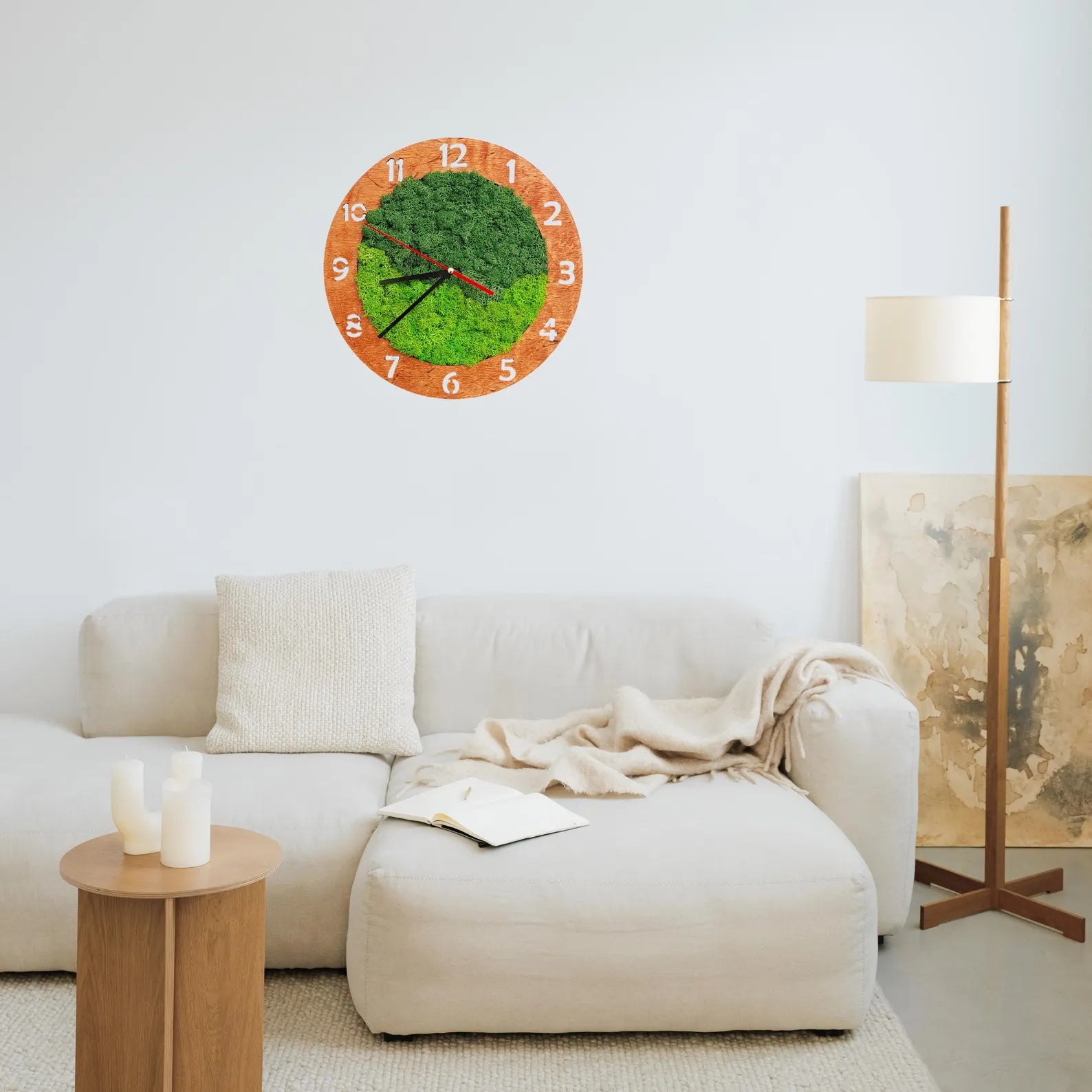 Rustic Moss Wall Clock – Silent Wooden Clock for Natural & Eco-Friendly Home Décor