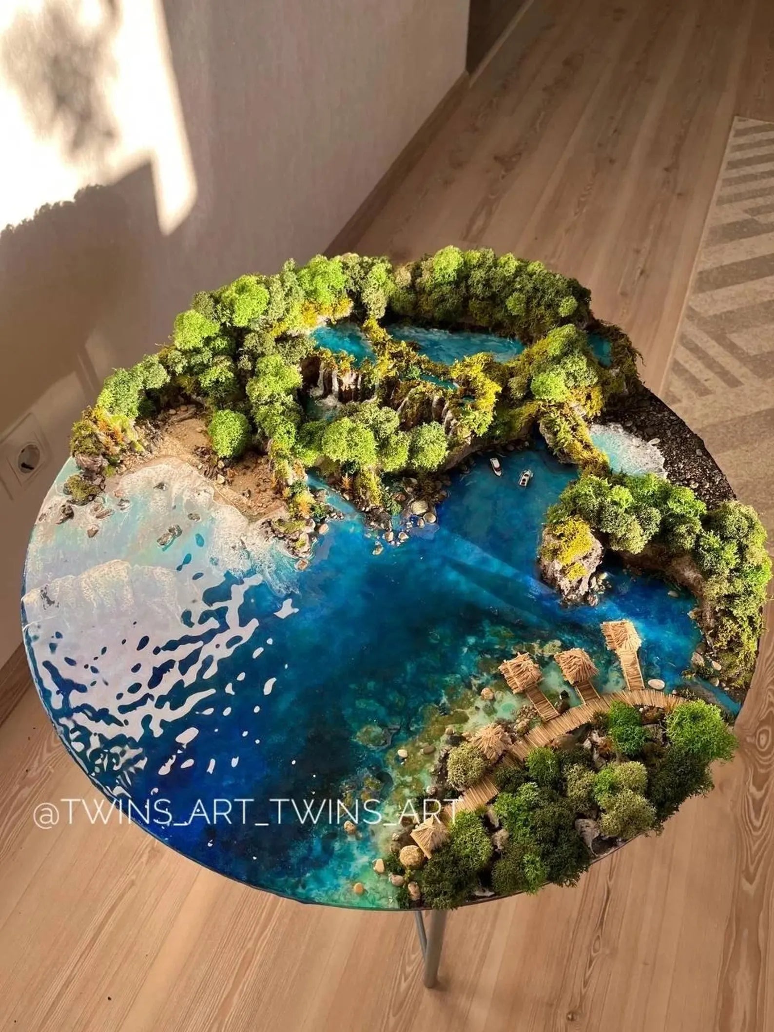 Esin Wall Art 60cm – Handmade Moss & Sand Wall Decor on Wood Base, Unique Bedroom Decoration