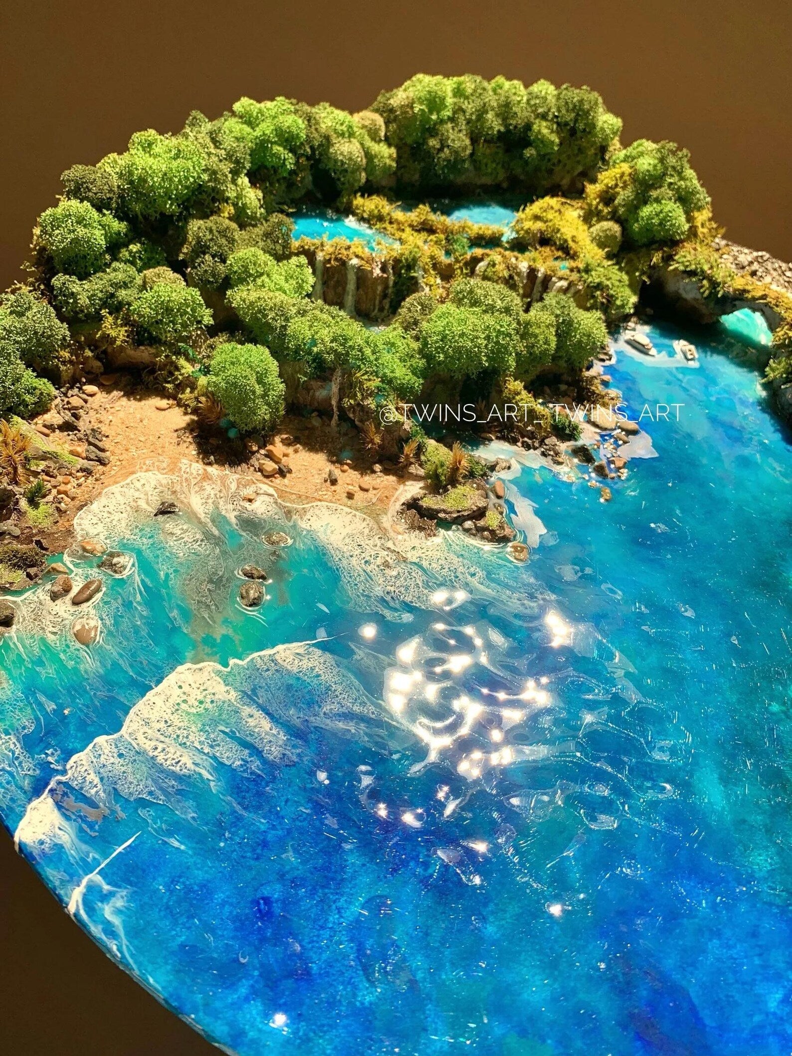Esin Wall Art 60cm – Handmade Moss & Sand Wall Decor on Wood Base, Unique Bedroom Decoration